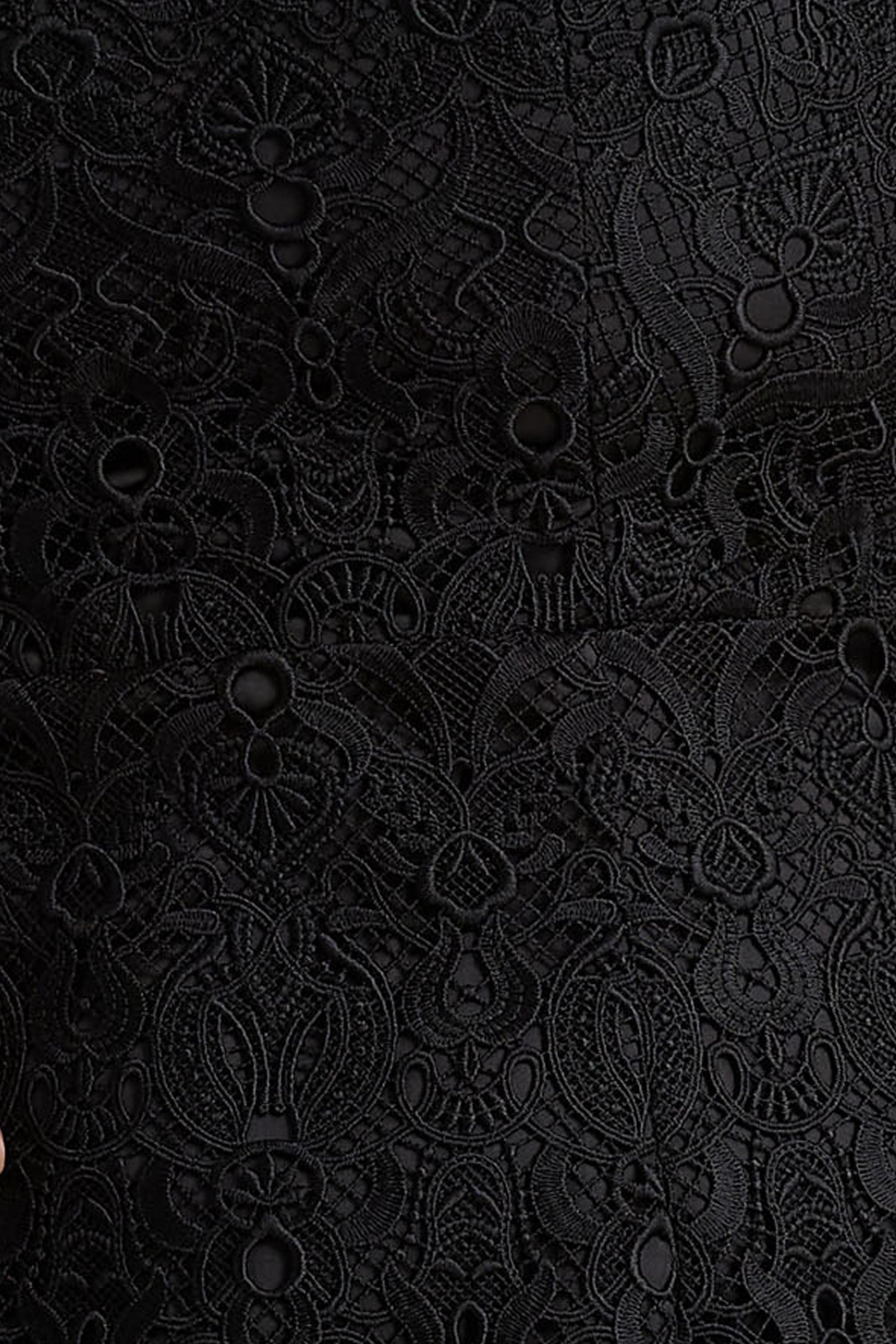 Leanne | Black Mesh And Lace Crew-Neck Fishtail Midi Dress-Sowoom