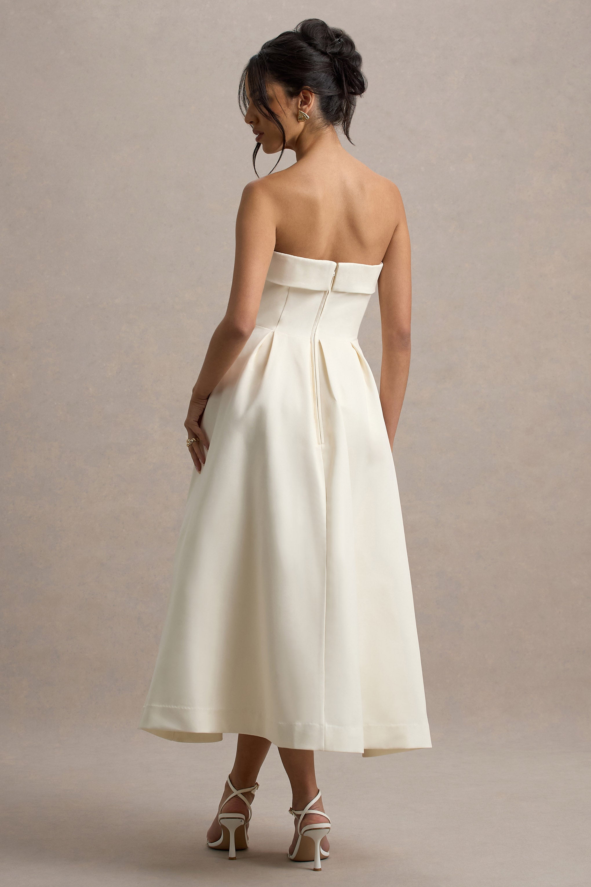 Annalise | Peony Floral Print Bandeau Skater Midi Dress-Sowoom