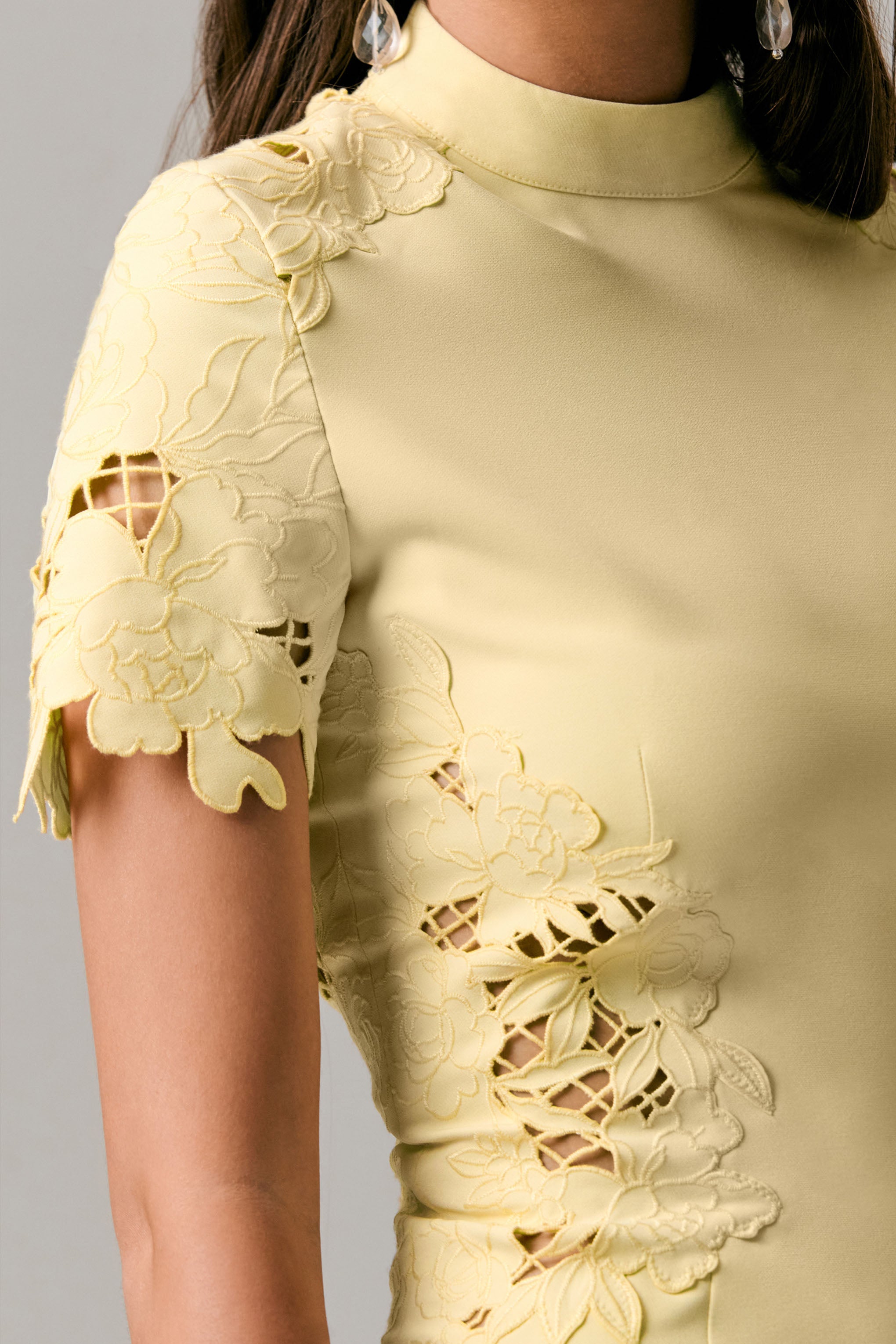 Guest List | Lemon High-Neck Midi Dress With Cut-Out Crochet Detailing-Sowoom