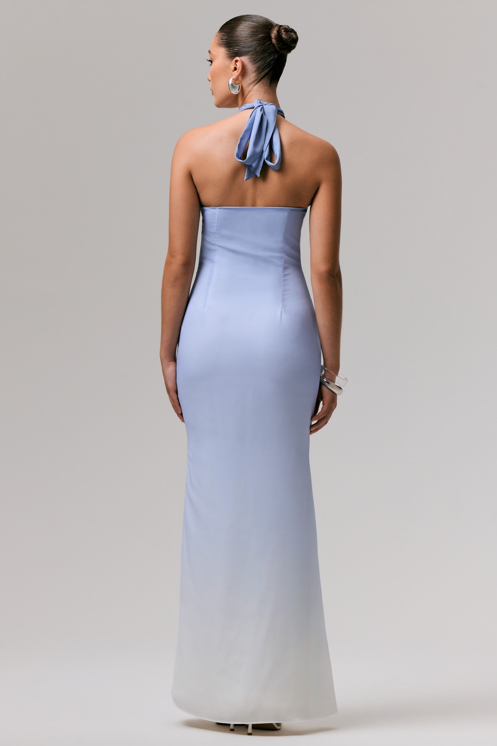 Sharni | Blue Ombre Chiffon Halter-Neck Maxi Dress-Sowoom
