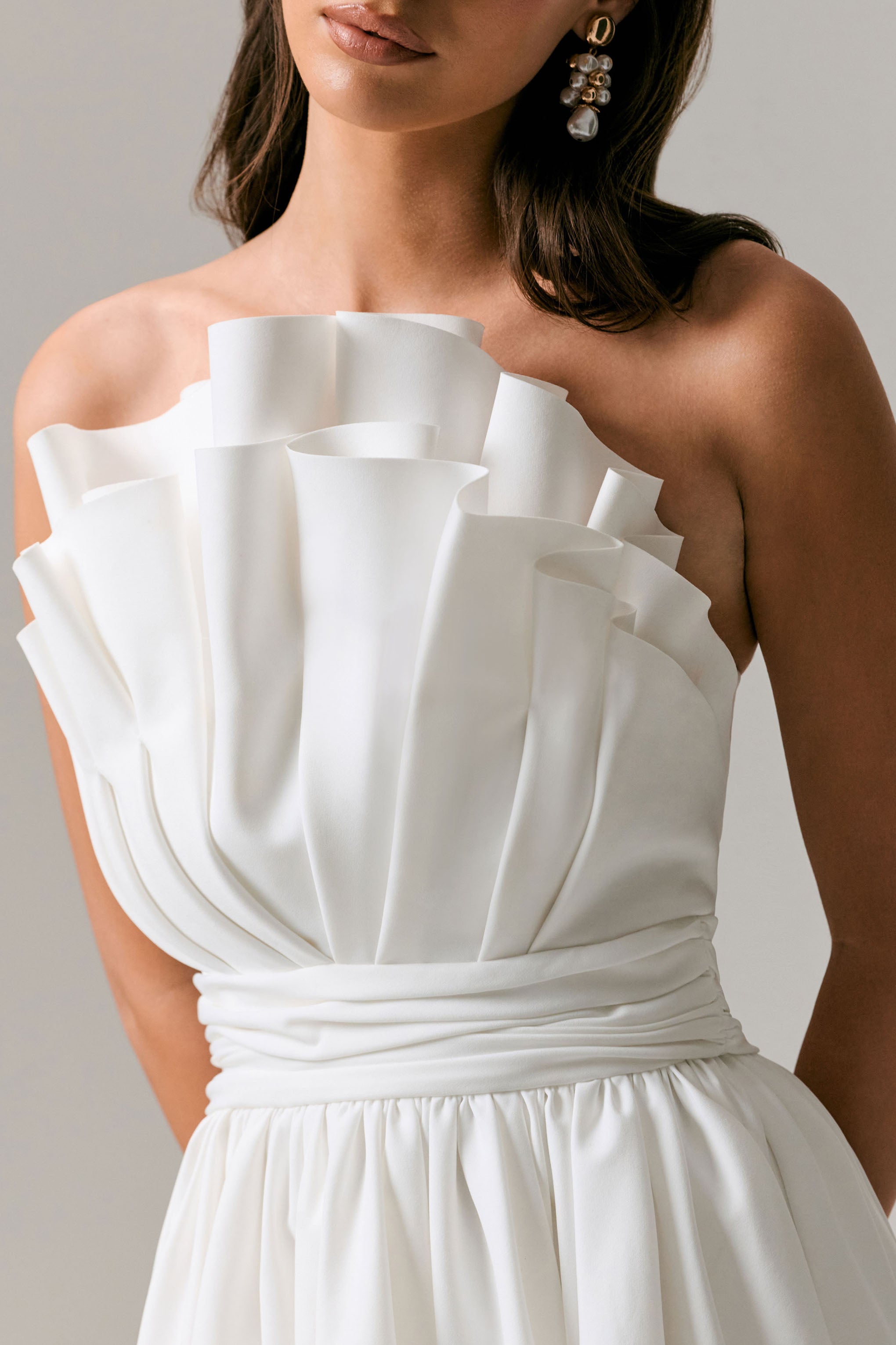 Distinguished | White Asymmetric Ruffled Mini Dress-Sowoom