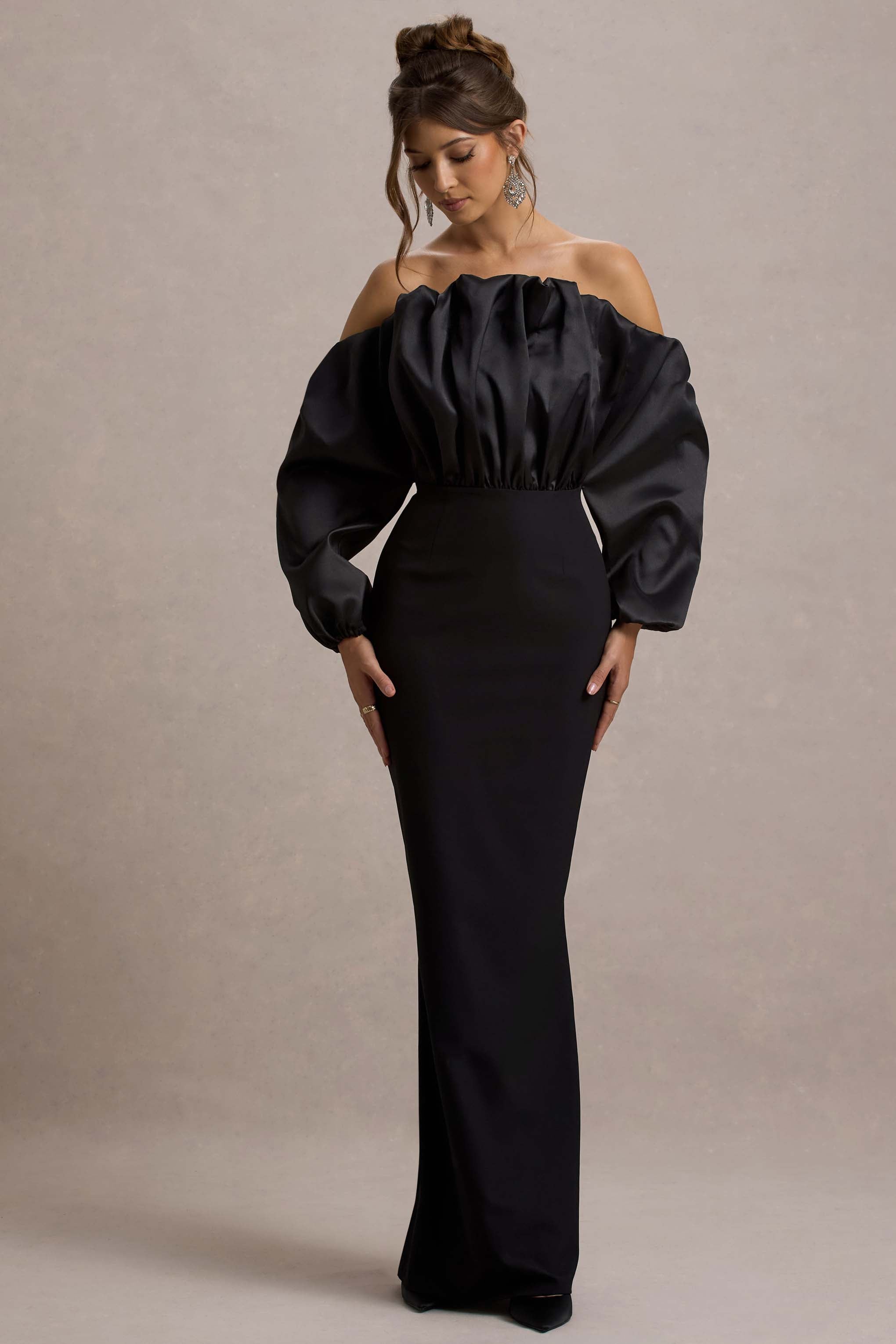 Cyrene | Black Ruffled Maxi Dress-Sowoom