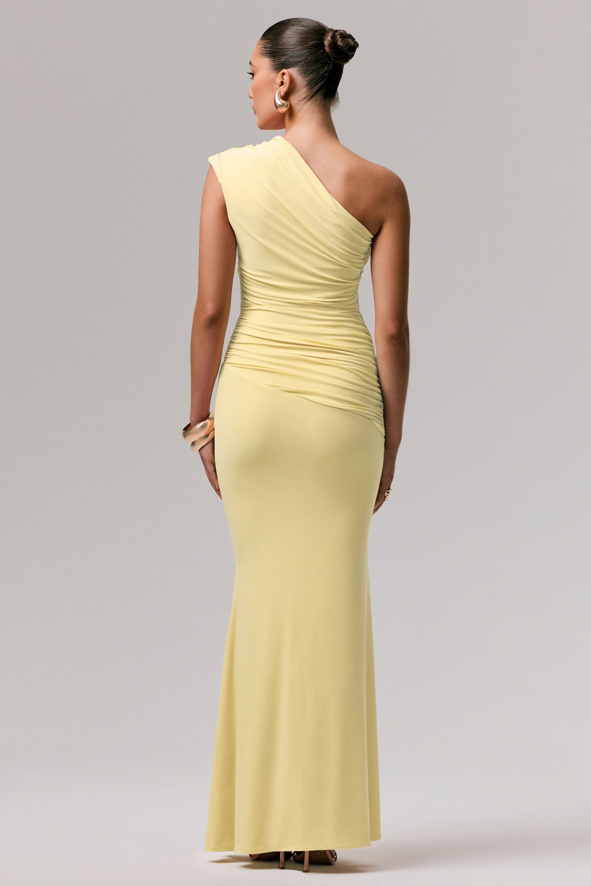 Mardi | Lemon Asymmetric Maxi Dress With Ruching-Sowoom