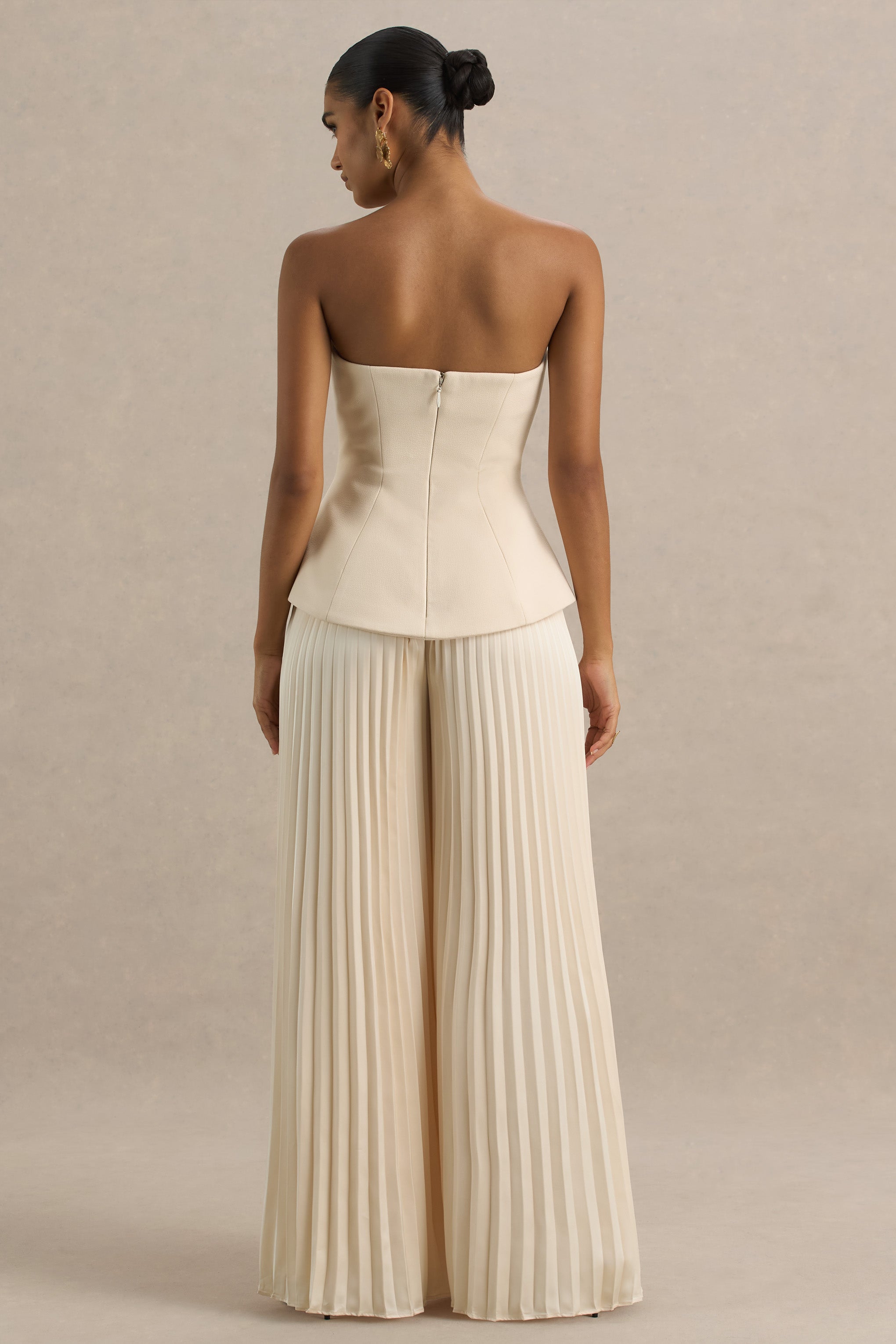Feeling Good | Nude Bandeau Jumpsuit With Pleated Trouser-Sowoom