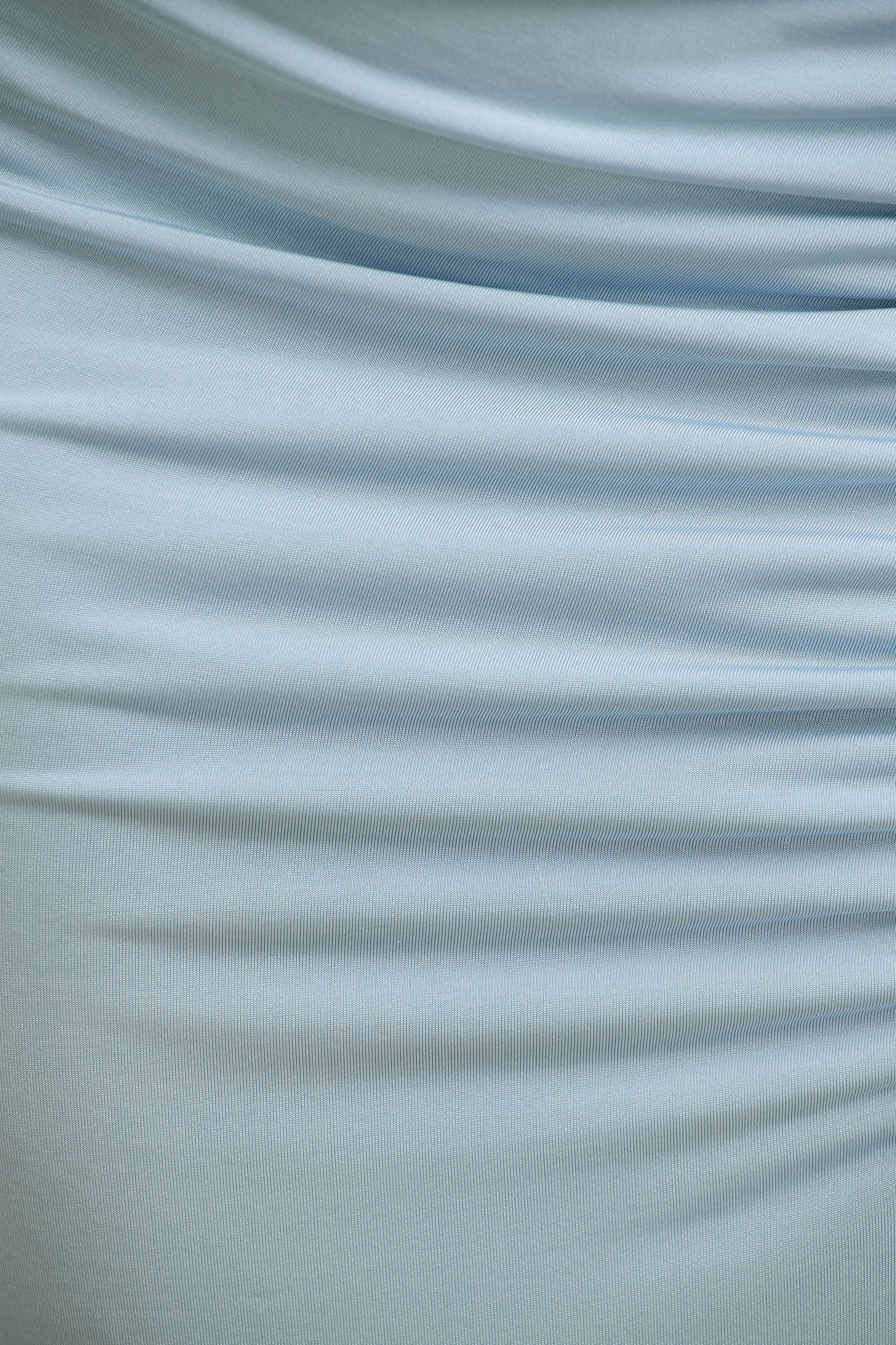 Pure Affection | Powder Blue Cowl-Neck Maxi Dress With Ruched Detailing And Front High Split-Sowoom