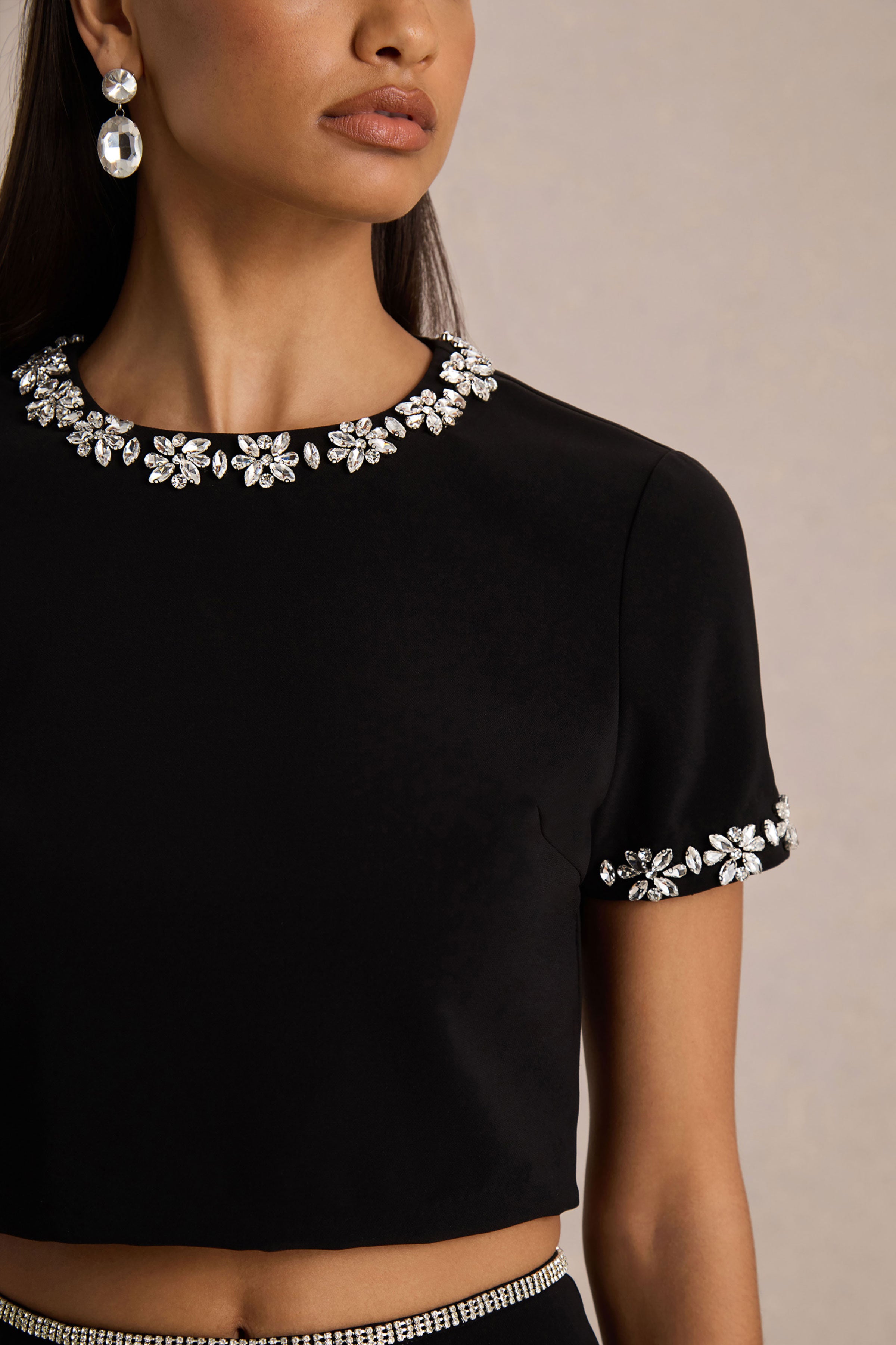 Aven | Black Hand-Embellished Maxi Skirt-Sowoom