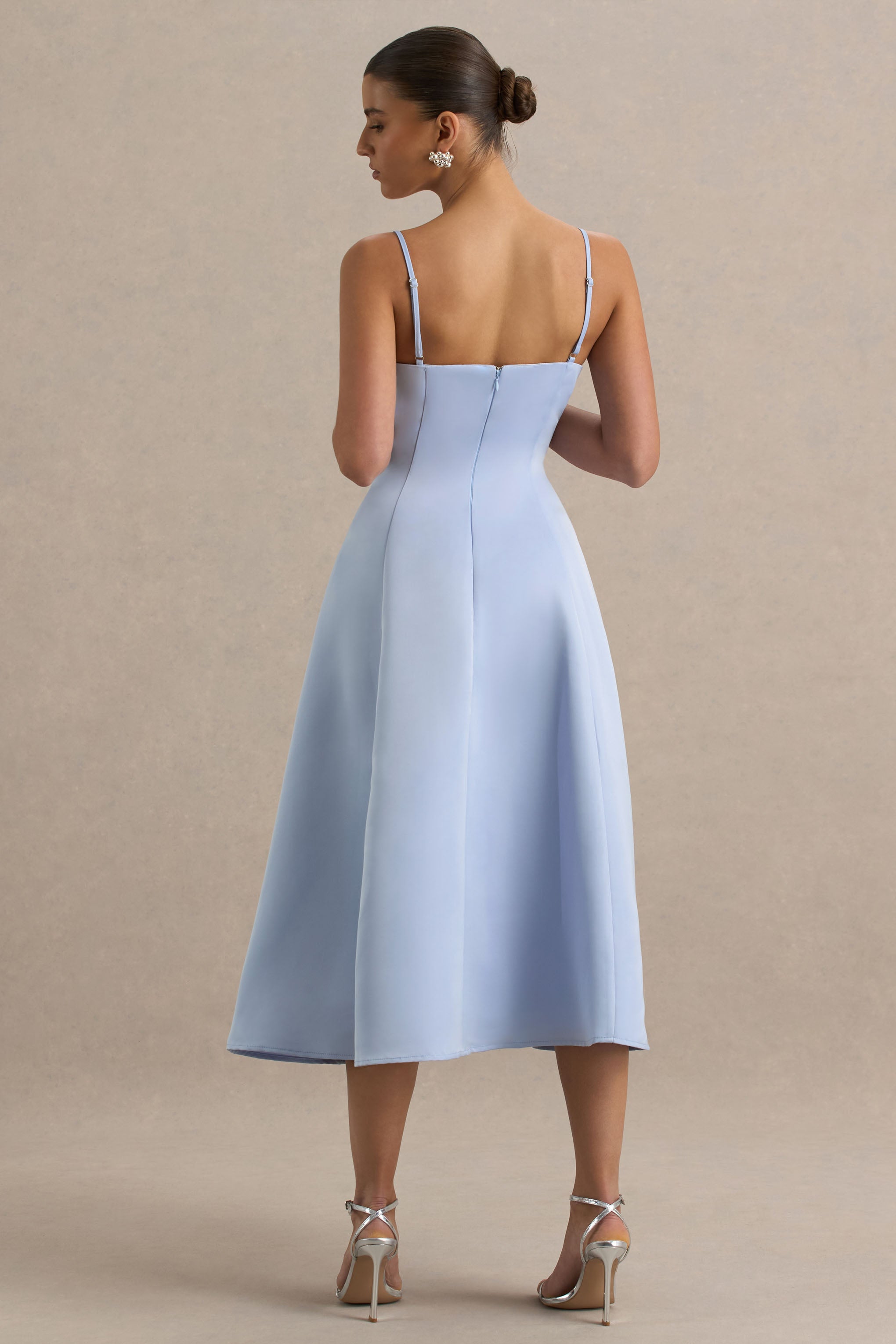 Mally | Powder Blue Sweetheart A-Line Midi Dress-Sowoom