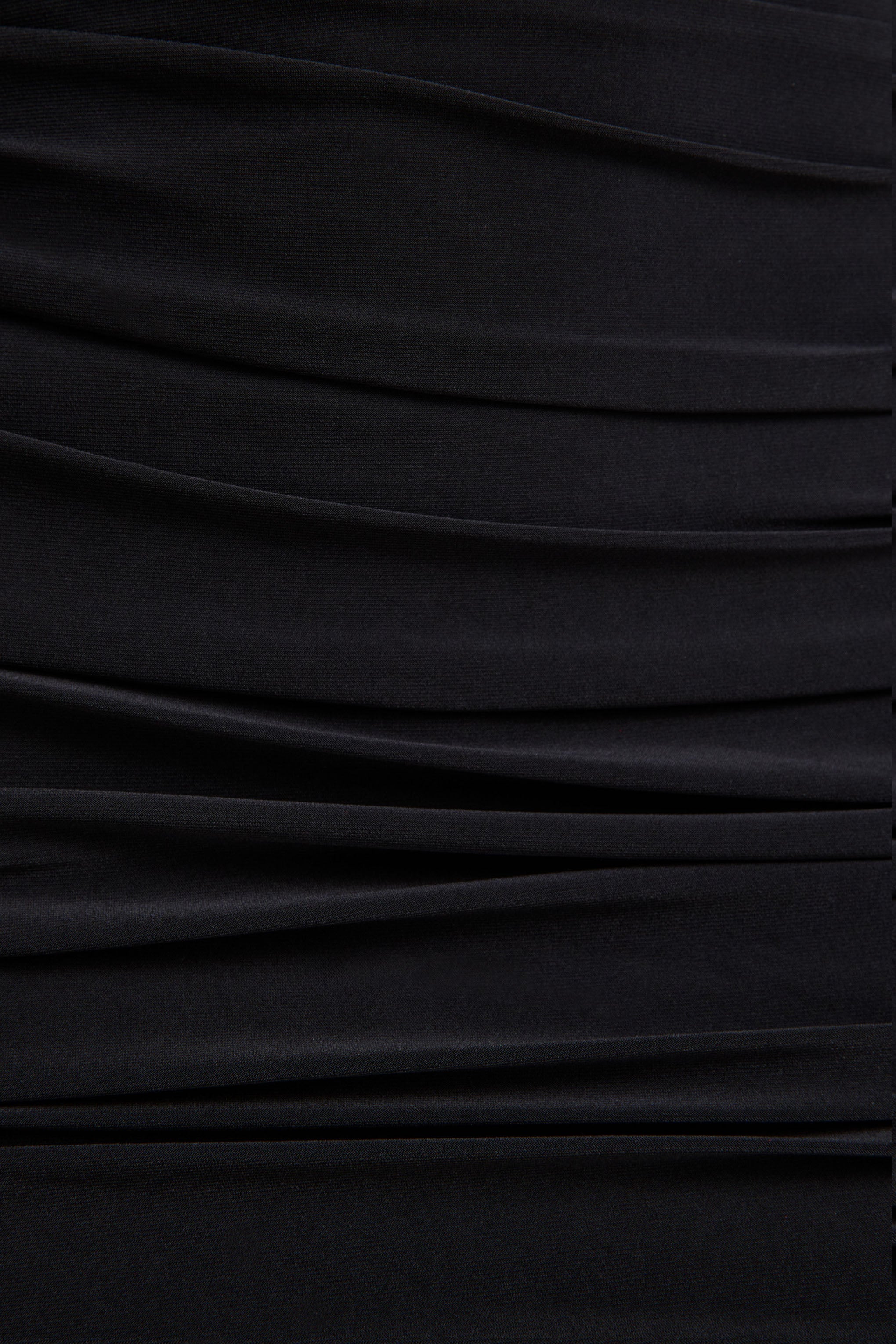 Yara | Black One Shoulder Cape Ruched Midi Dress-Sowoom