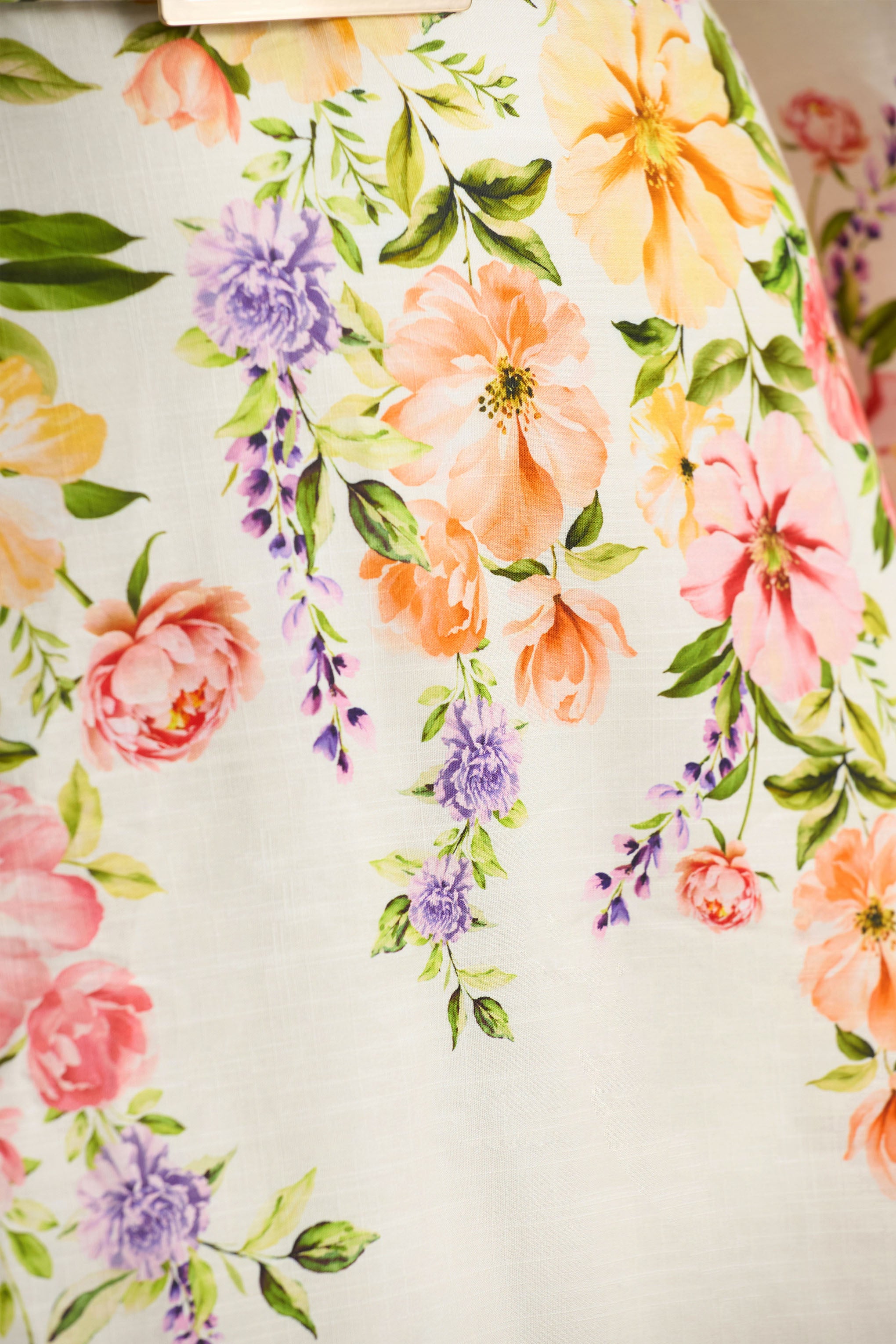 Dahlia | White Floral Border Print High-Neck Midi Dress-Sowoom