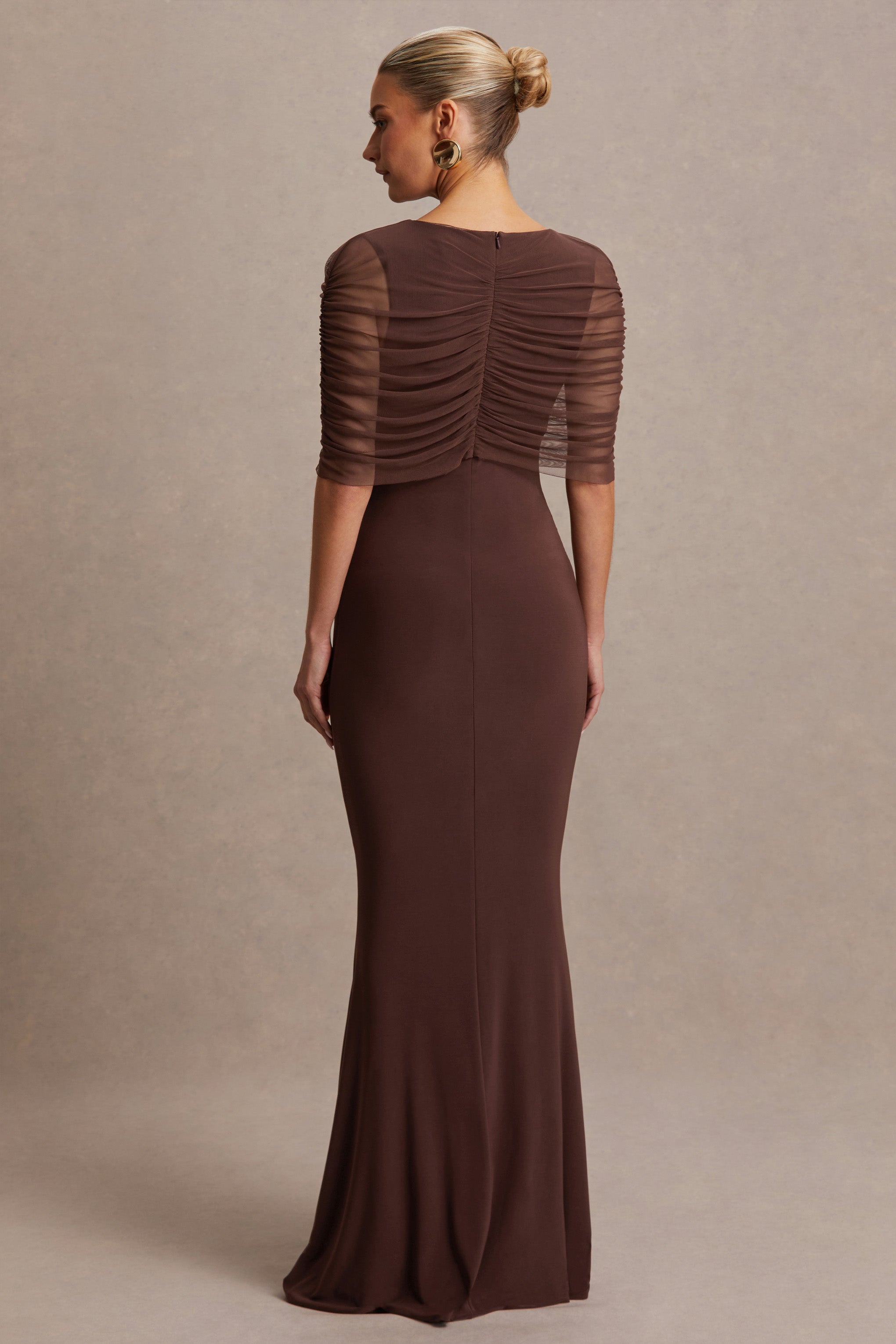 Zaria | Brown Crew-Neck Maternity Maxi Dress With Cape-Overlay-Sowoom