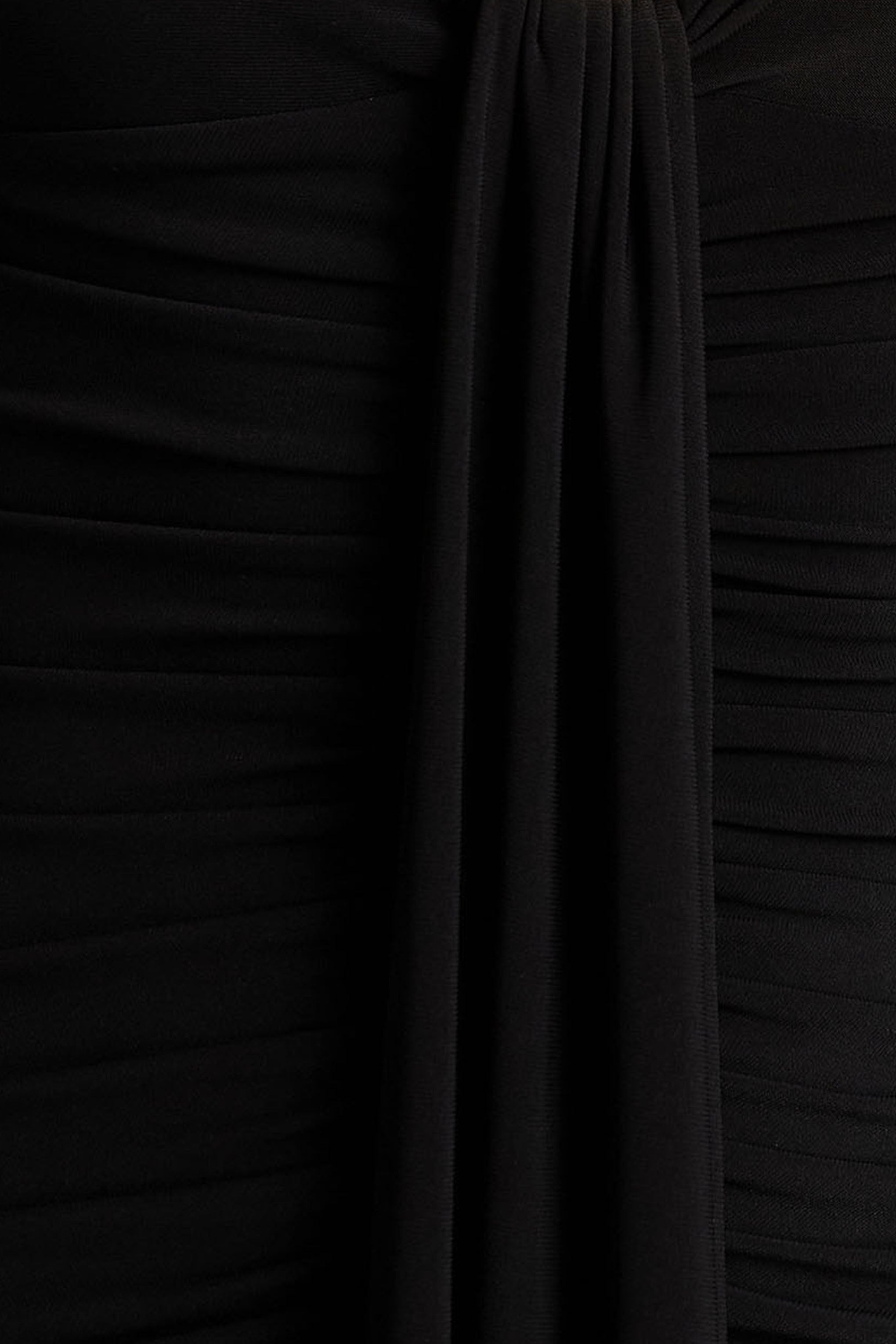 Ivara | Black Plunge-Neck Midi Dress With Ruched Detailing And Sash-Sowoom