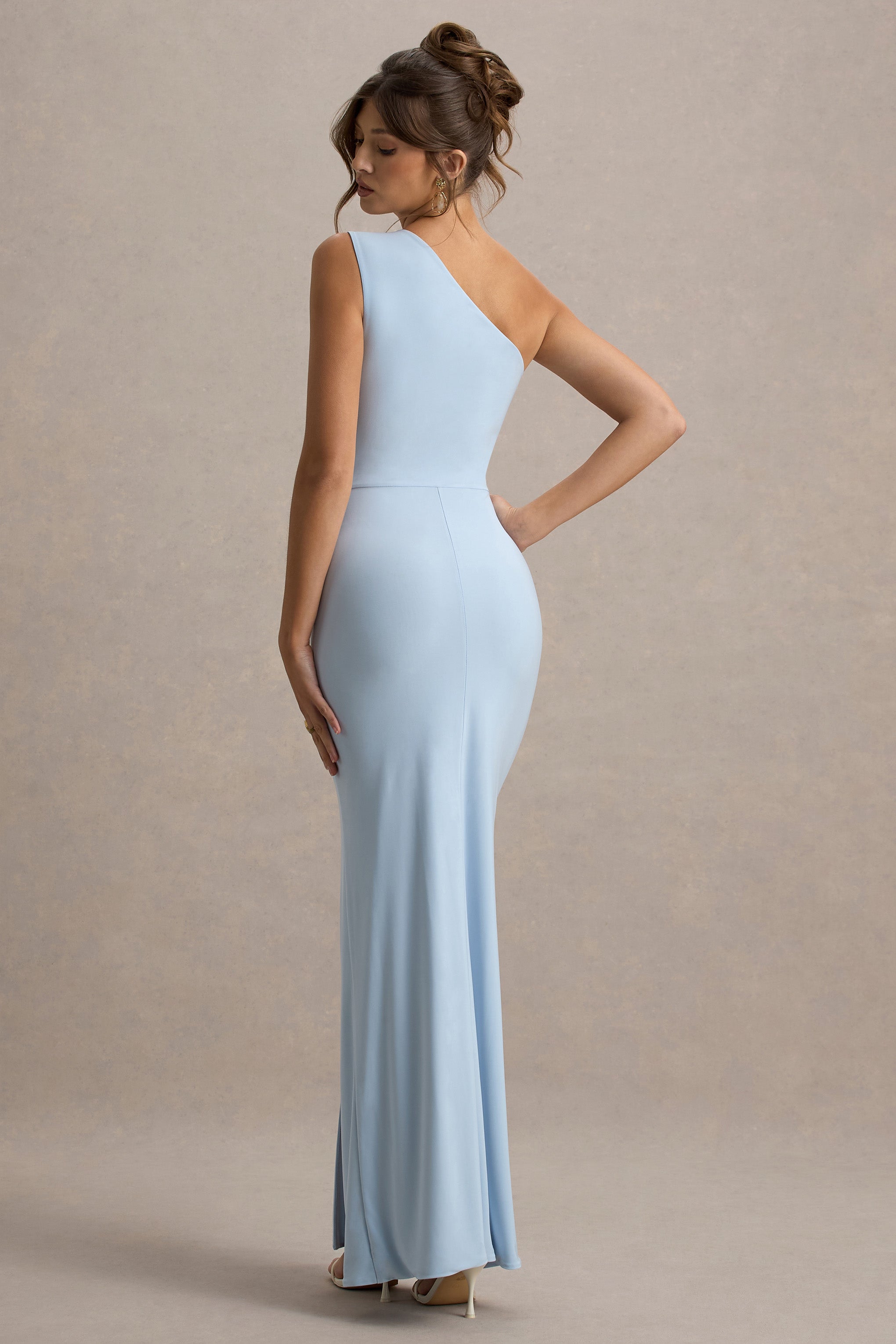 Galene | Powder Blue Asymmetric Wrap Maxi Dress-Sowoom