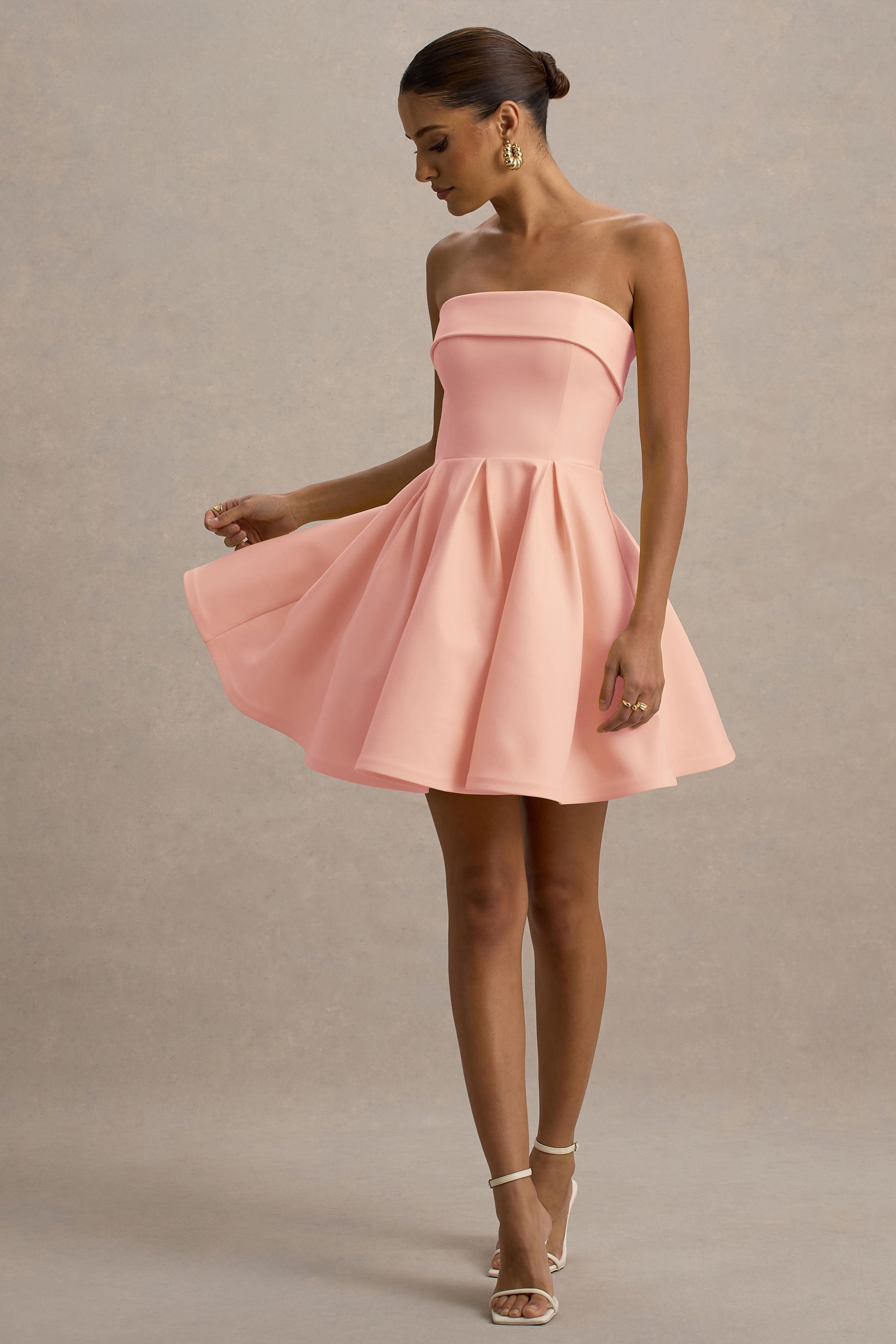 Bruna | Light Pink Bandeau Skater Mini Dress-Sowoom