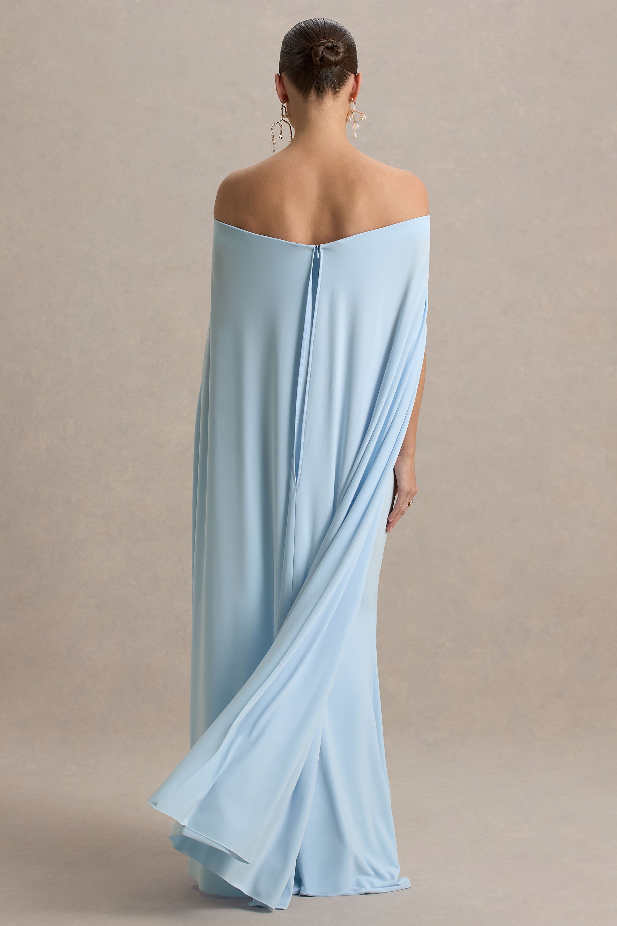 Radiance | Powder Blue Bardot Maternity Maxi Dress With Cape-Sowoom