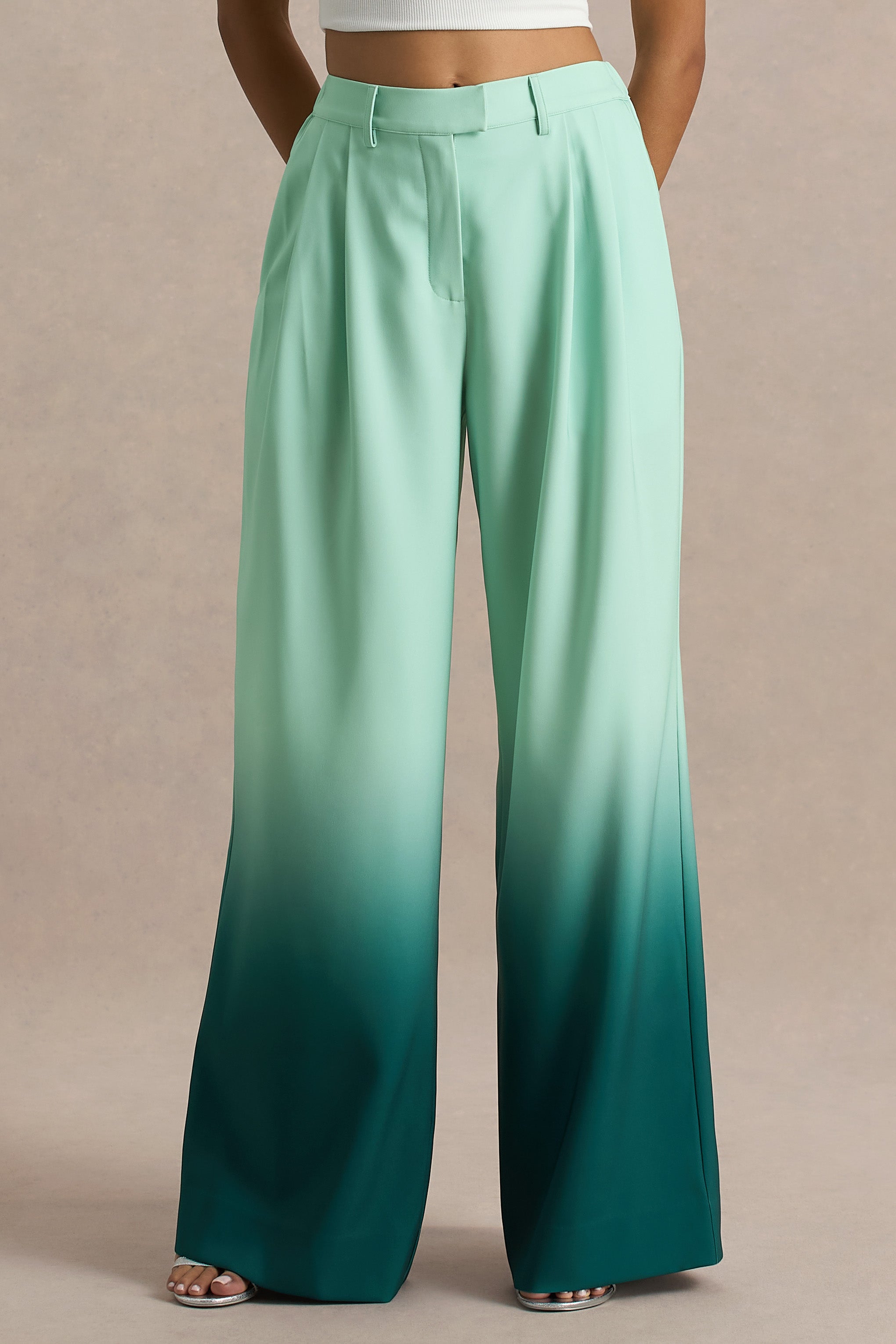Safia | Emerald Ombre Satin Wide-Leg-Sowoom