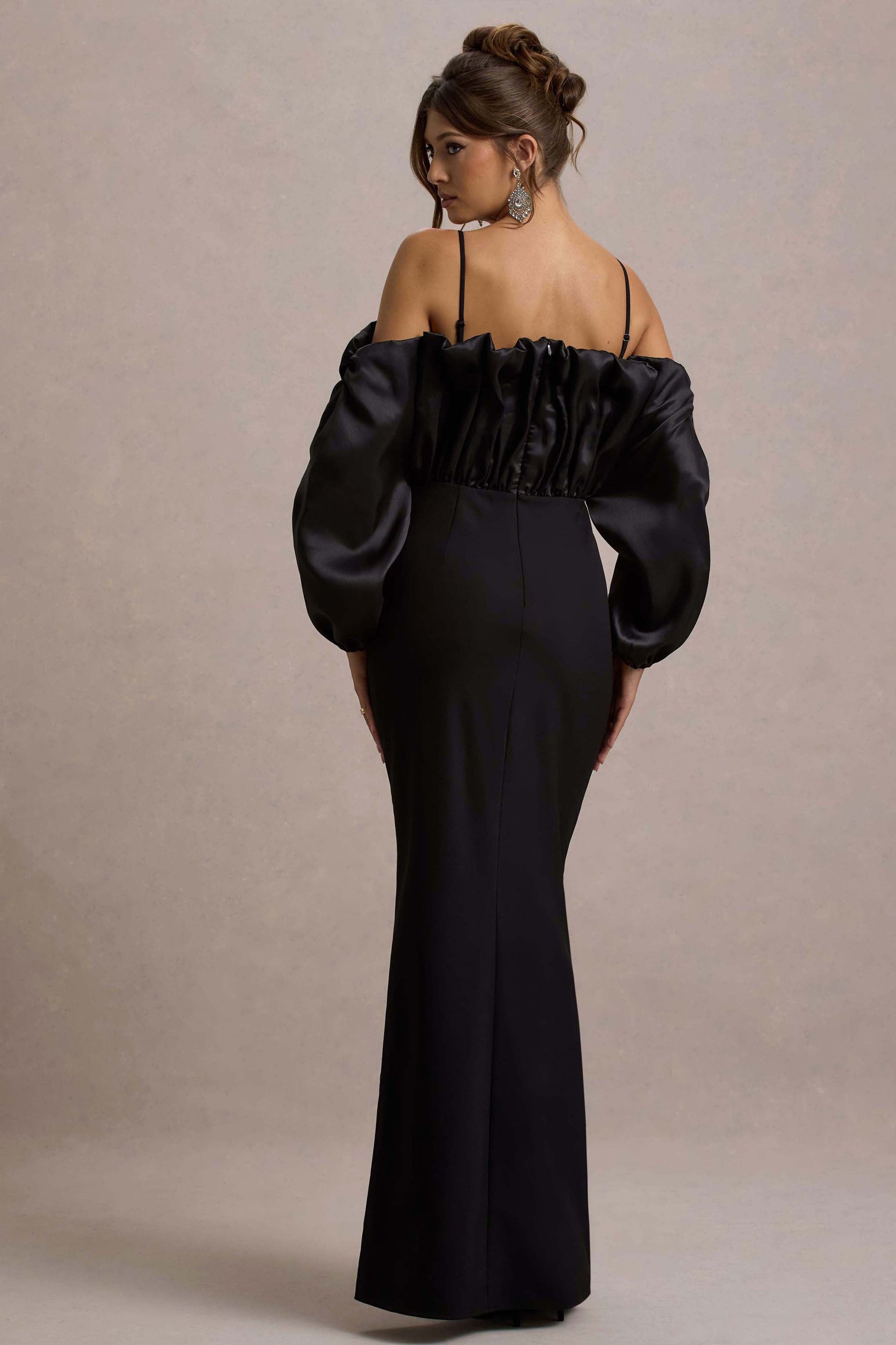 Cyrene | Black Ruffled Maxi Dress-Sowoom