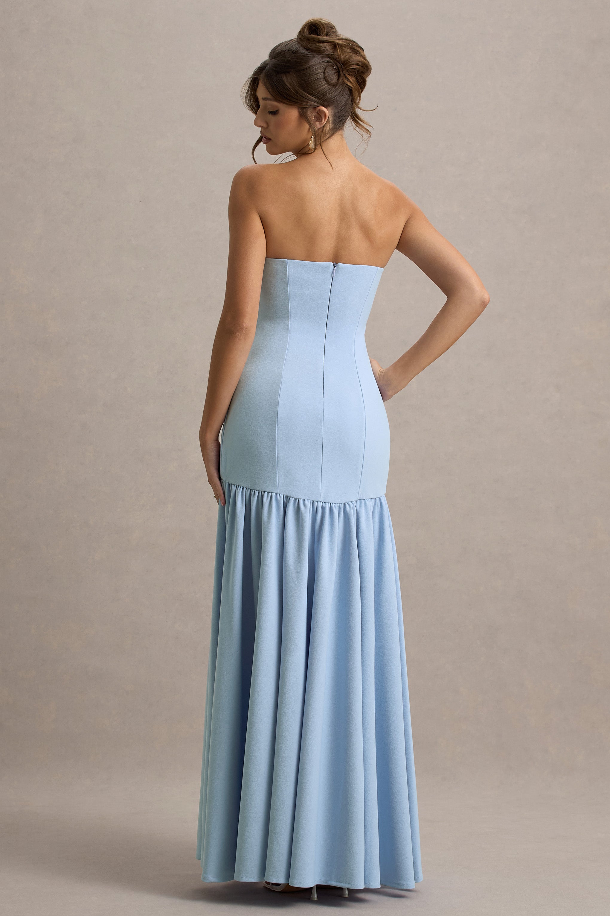 Penny | Powder Blue Bandeau Drop-Waist Maxi Dress-Sowoom