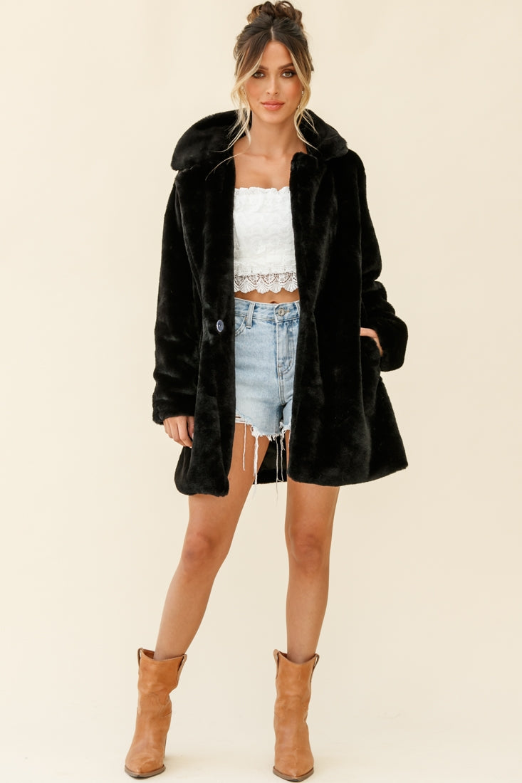 Tahoe Faux Fur Notch Lapel Coat Black-Maymioy