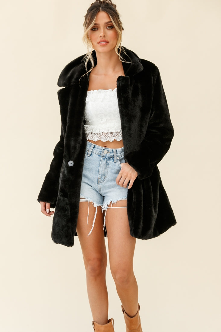 Tahoe Faux Fur Notch Lapel Coat Black-Maymioy