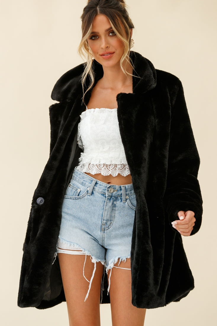 Tahoe Faux Fur Notch Lapel Coat Black-Maymioy