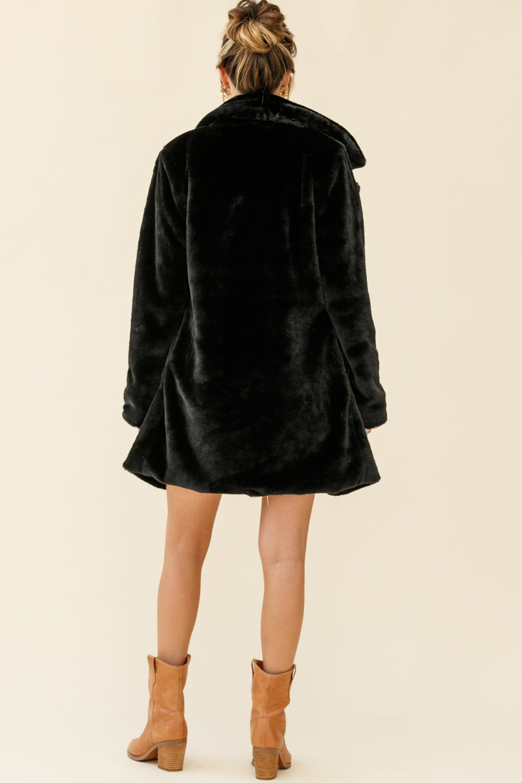 Tahoe Faux Fur Notch Lapel Coat Black-Maymioy