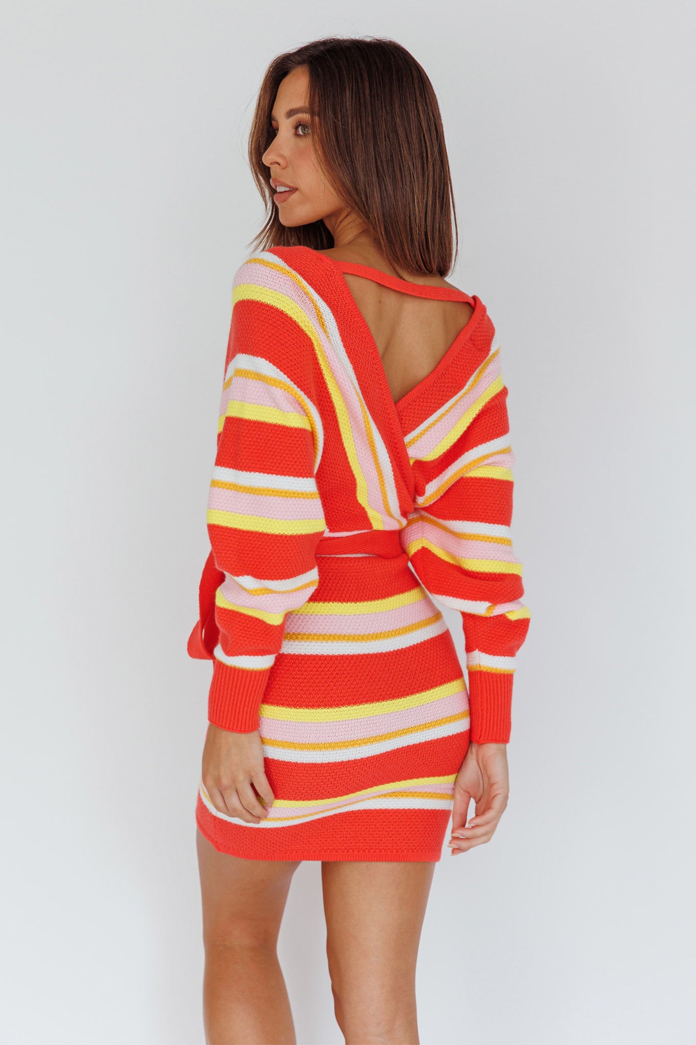 Cameo Batwing Knit Dress Striped Pink-Maymioy
