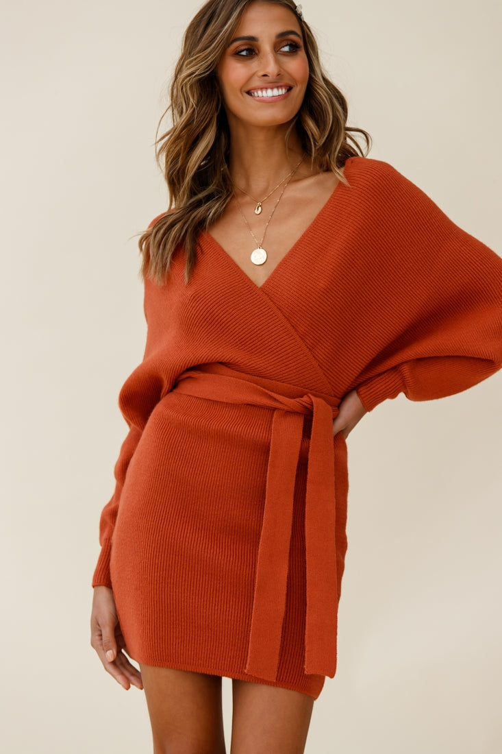 Cameo Batwing Knit Dress Camel-Maymioy