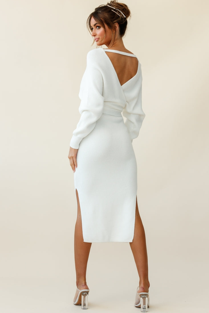 Cameo Batwing Knit Midi Dress Ivory-Maymioy
