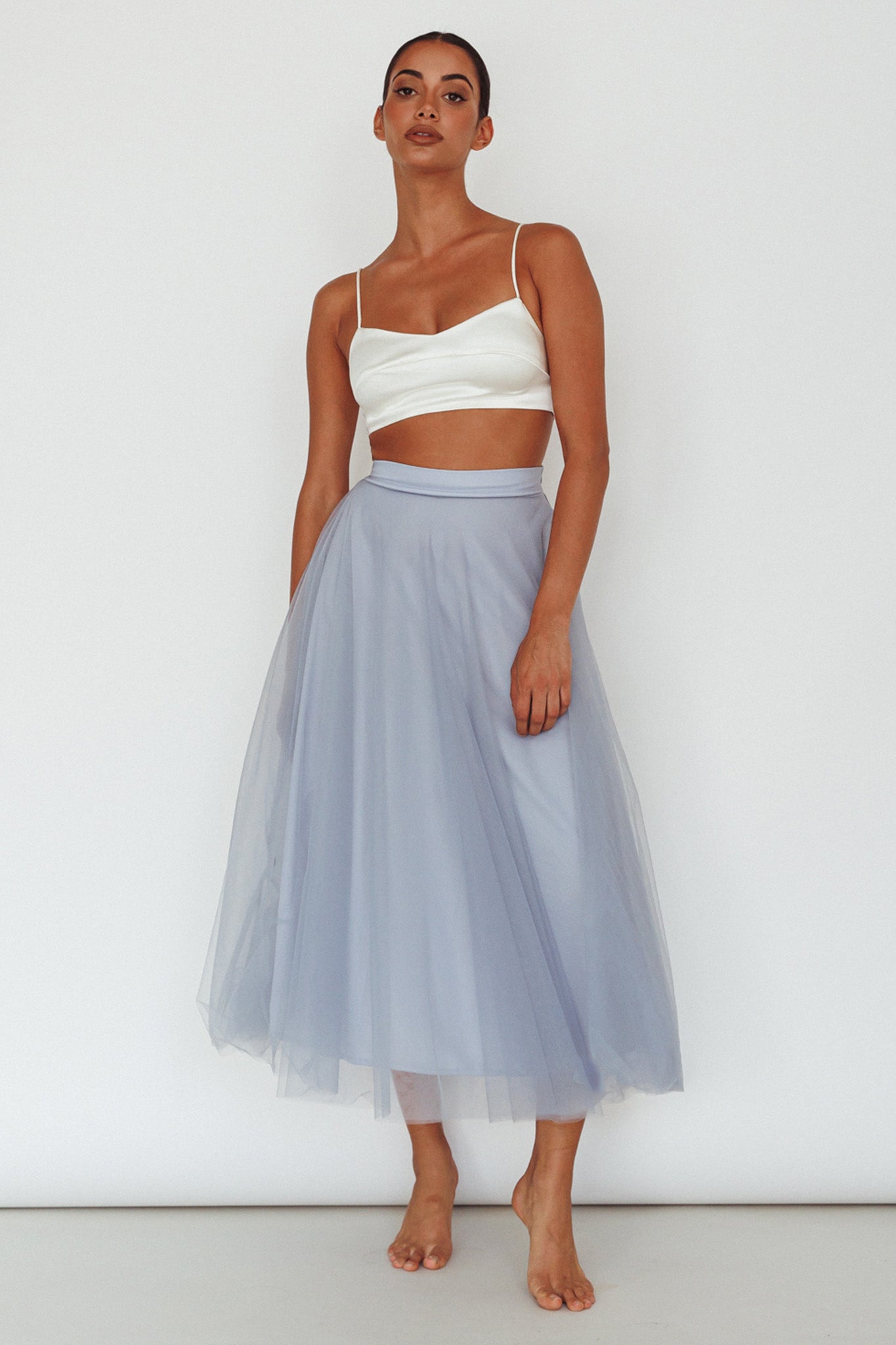 Jasmine Organza Mesh Elasticated Waist Midi Skirt Blue-Maymioy