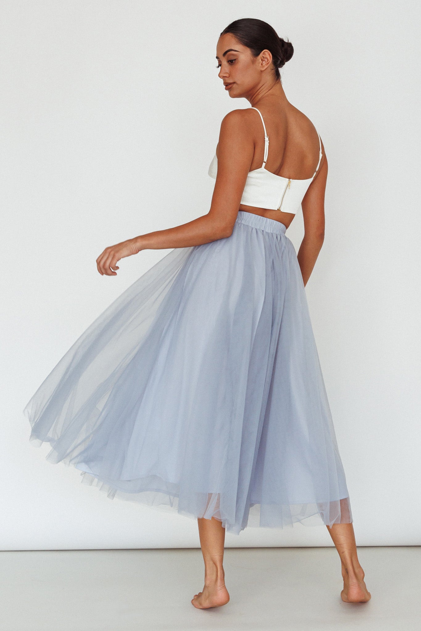 Jasmine Organza Mesh Elasticated Waist Midi Skirt Blue-Maymioy