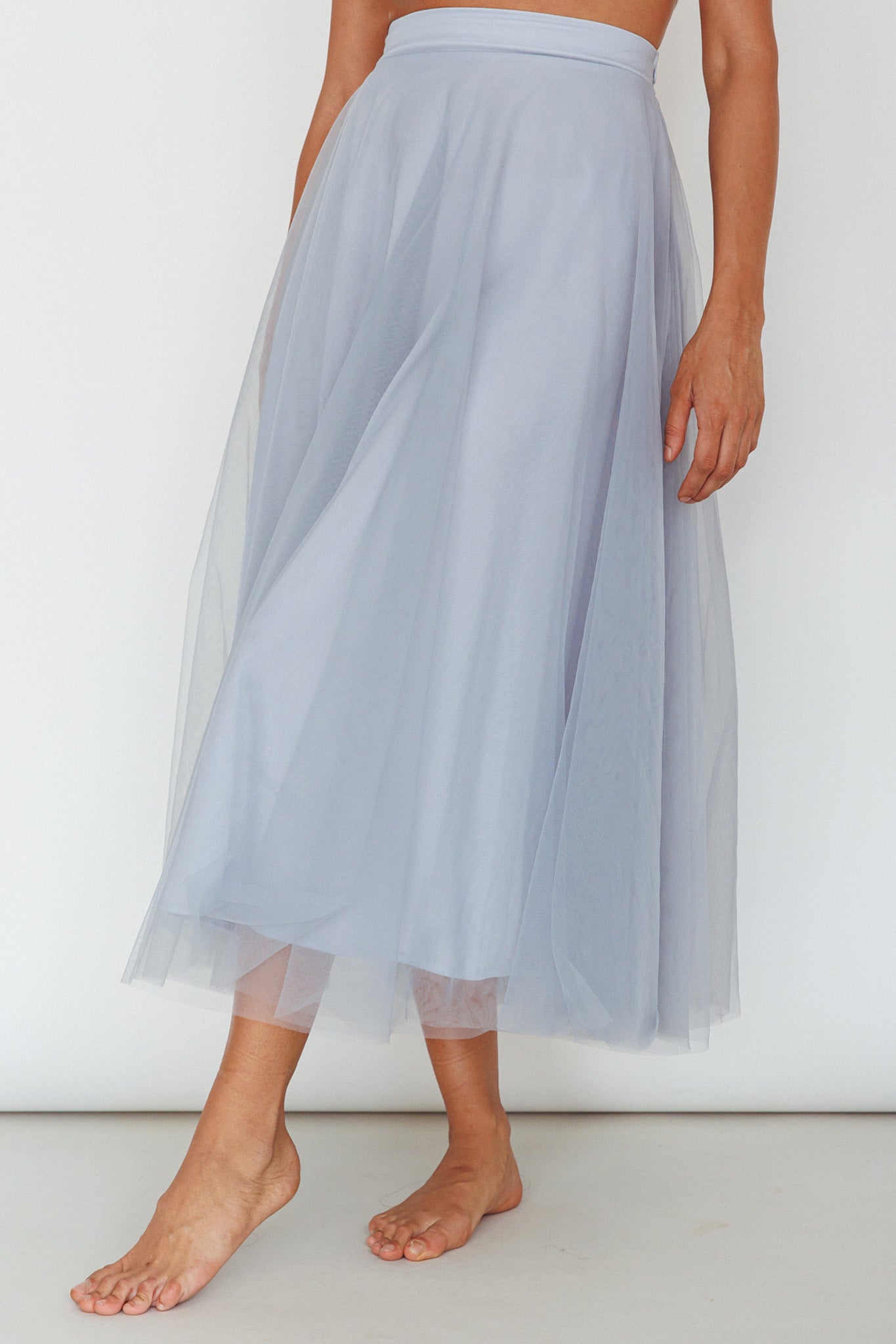 Jasmine Organza Mesh Elasticated Waist Midi Skirt Blue-Maymioy