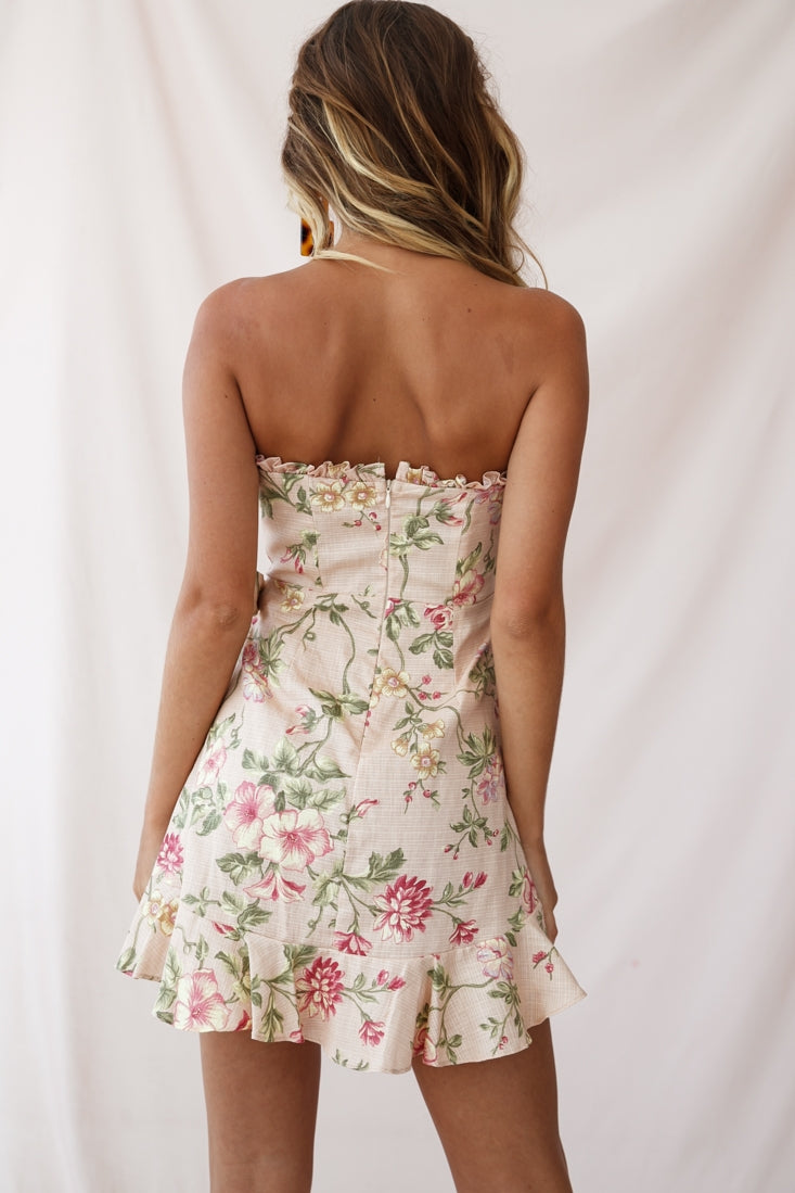 Stacey Frill Bustier Wrap Dress Floral Print Nude-Maymioy