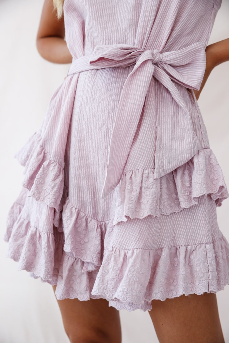 Petrie Ruffle Detail Waist Tie Dress Blush-Maymioy