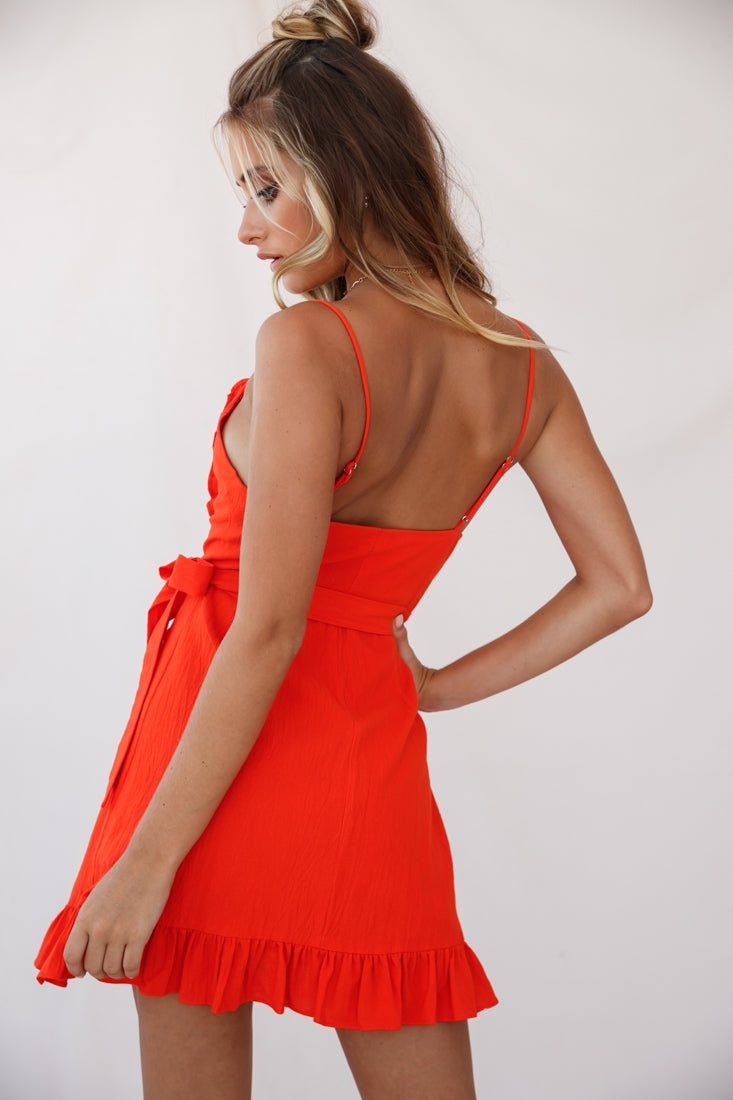 Oui Oui Wrap Ruffle Dress Tangerine-Maymioy