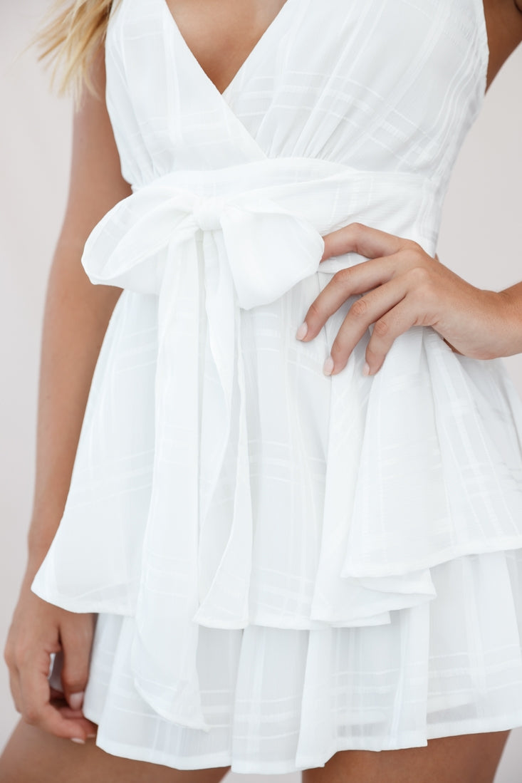 Maddox Fit & Flare Summer Romper White-Maymioy