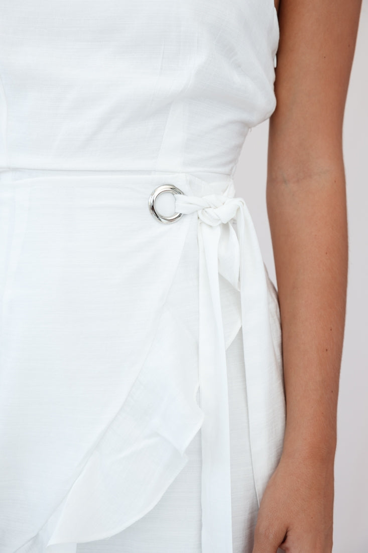 Pepita Cami Strap Wrap Dress White-Maymioy