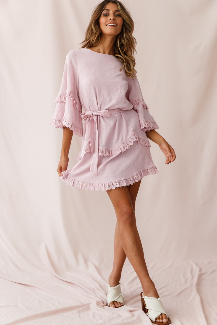 Talitha Waist Tie Lace Trim Dress Blush-Maymioy