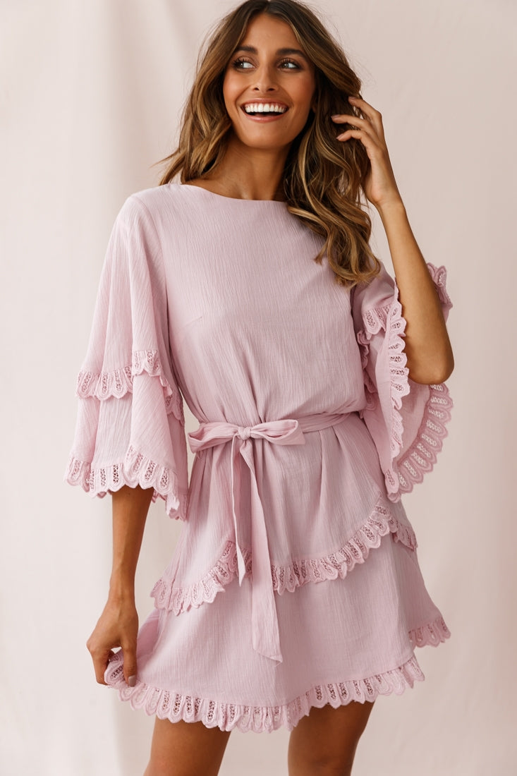 Talitha Waist Tie Lace Trim Dress Blush-Maymioy