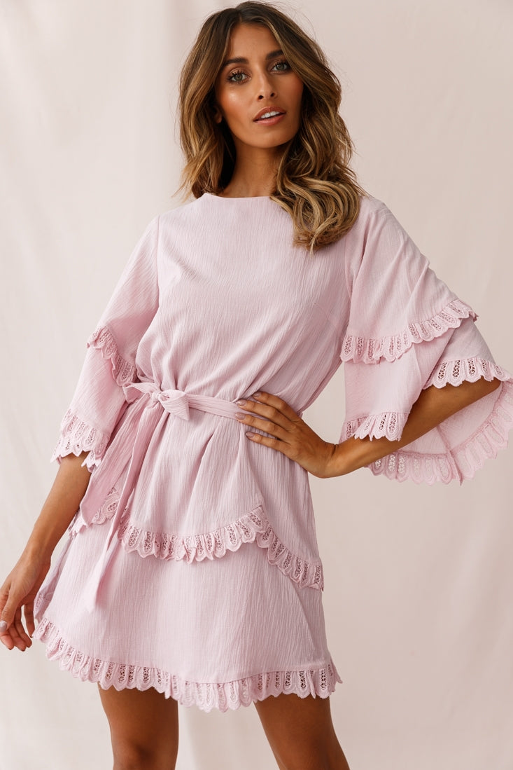 Talitha Waist Tie Lace Trim Dress Blush-Maymioy