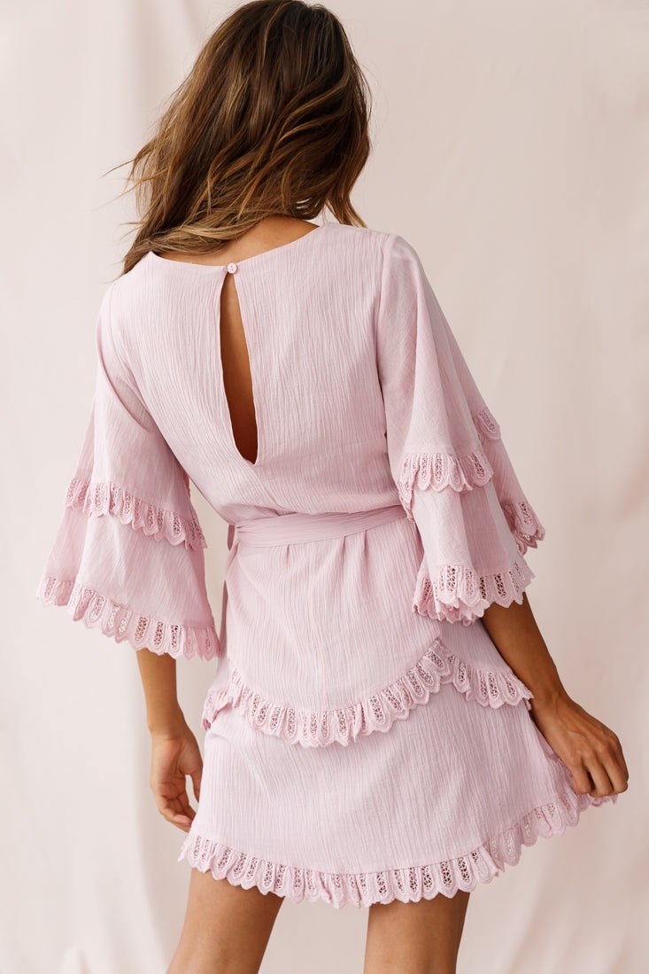 Talitha Waist Tie Lace Trim Dress Blush-Maymioy