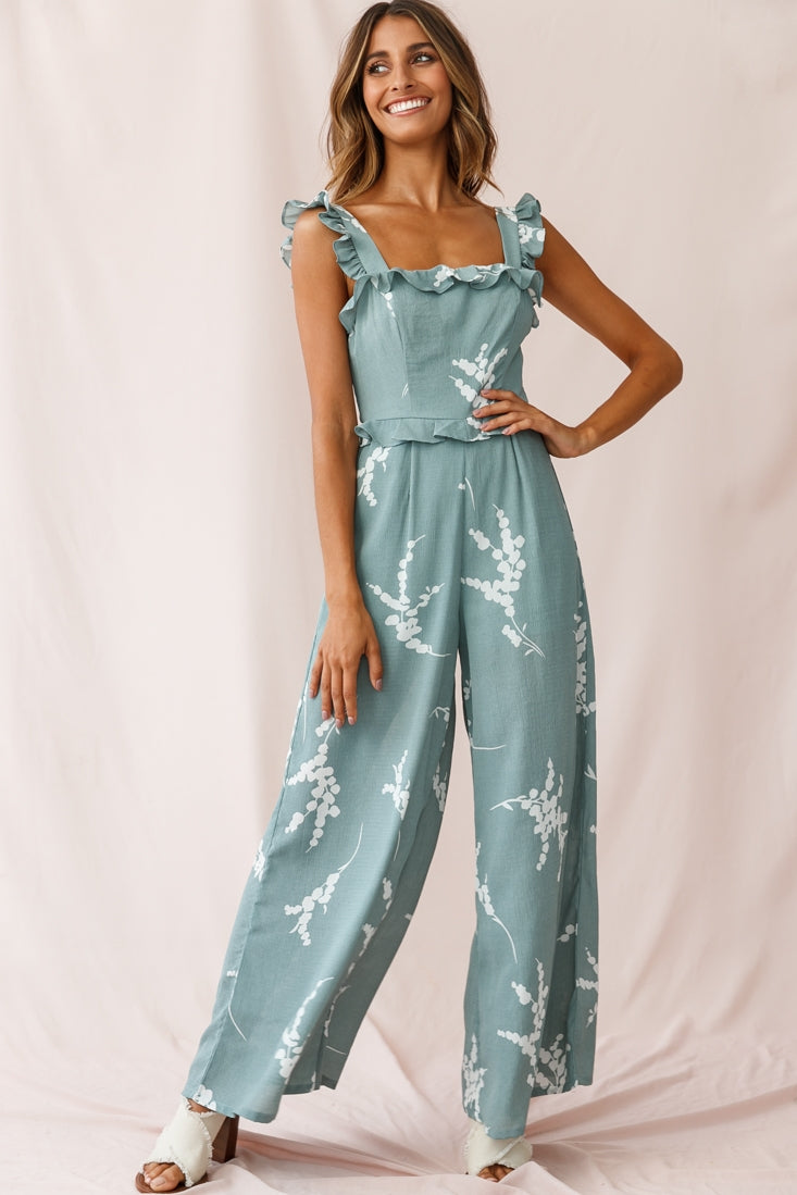 Azure Frill Strap Wide Leg Jumpsuit Sage-Maymioy