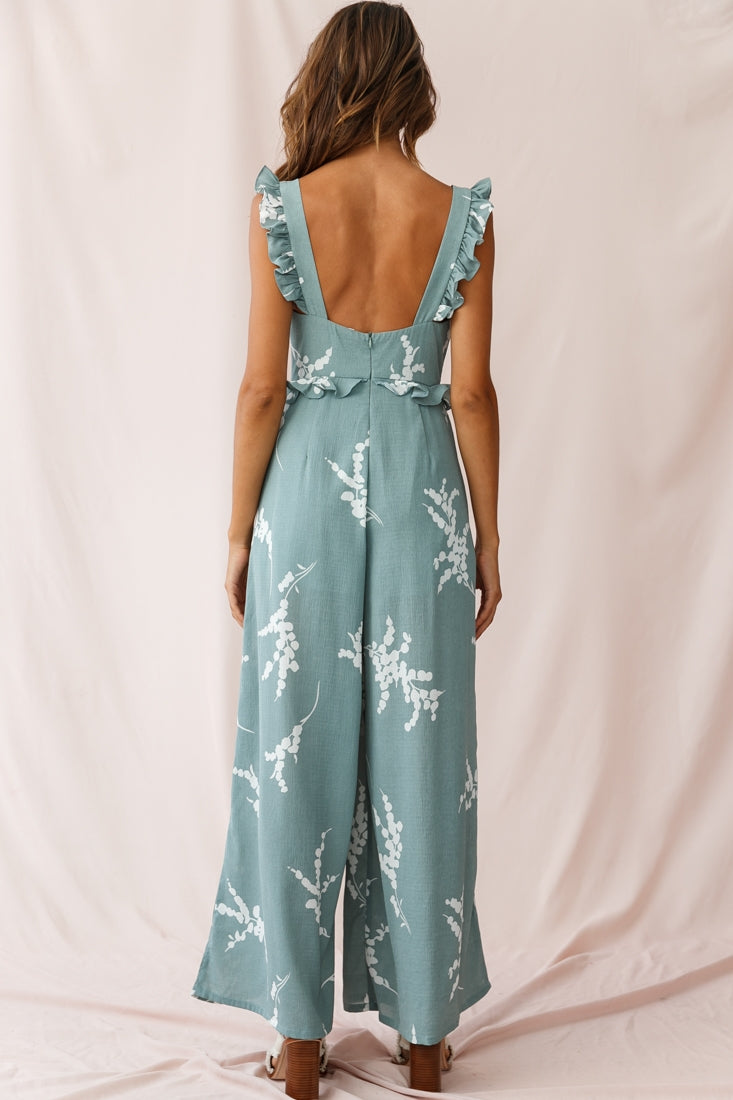 Azure Frill Strap Wide Leg Jumpsuit Sage-Maymioy
