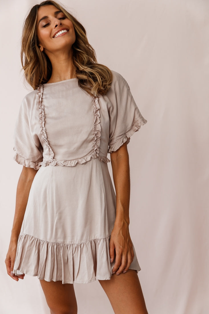 Thursday Ruffle Detail Lace-Up Back Dress Mocha-Maymioy