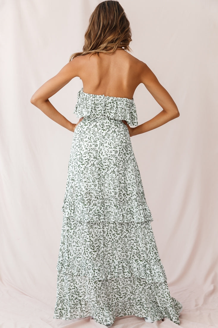 Kiya Layered Bandeau Maxi Dress White Floral Print-Maymioy