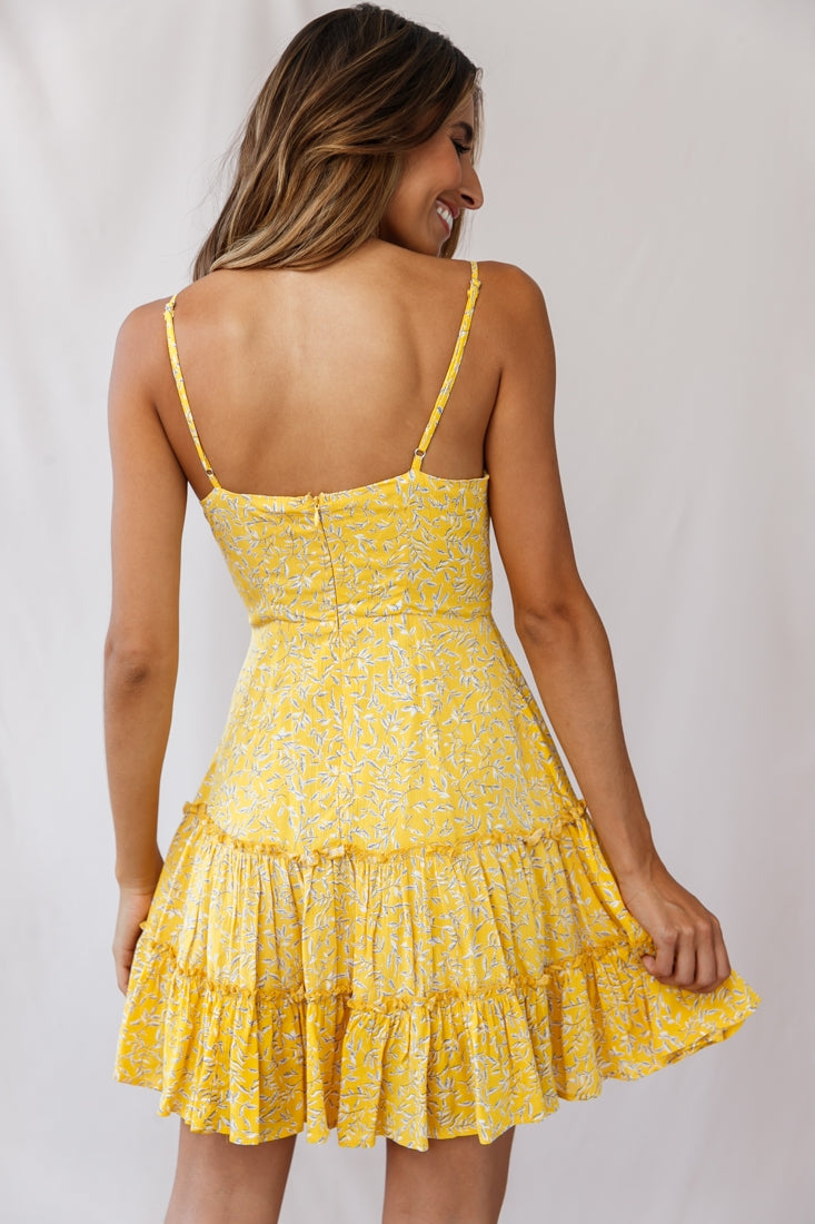 Rikki Layered Ruffle Bust-Tie Dress Mustard-Maymioy