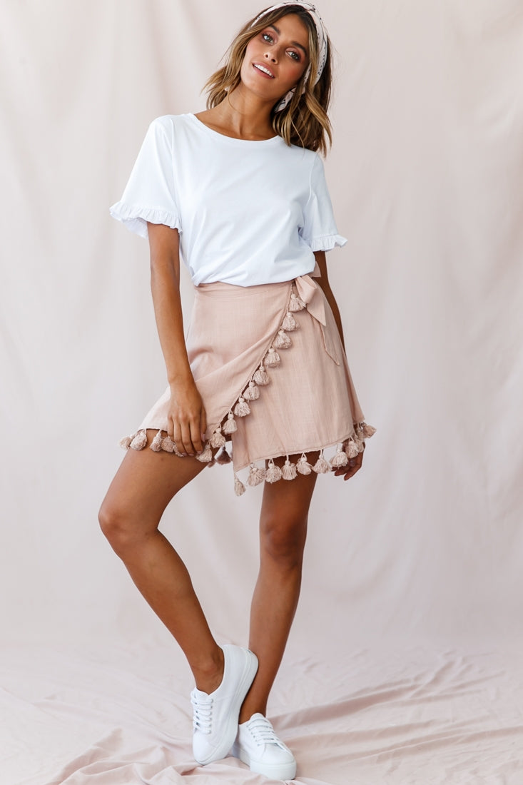 Kris Tassel Trimmed Wrap Skirt Mocha-Maymioy