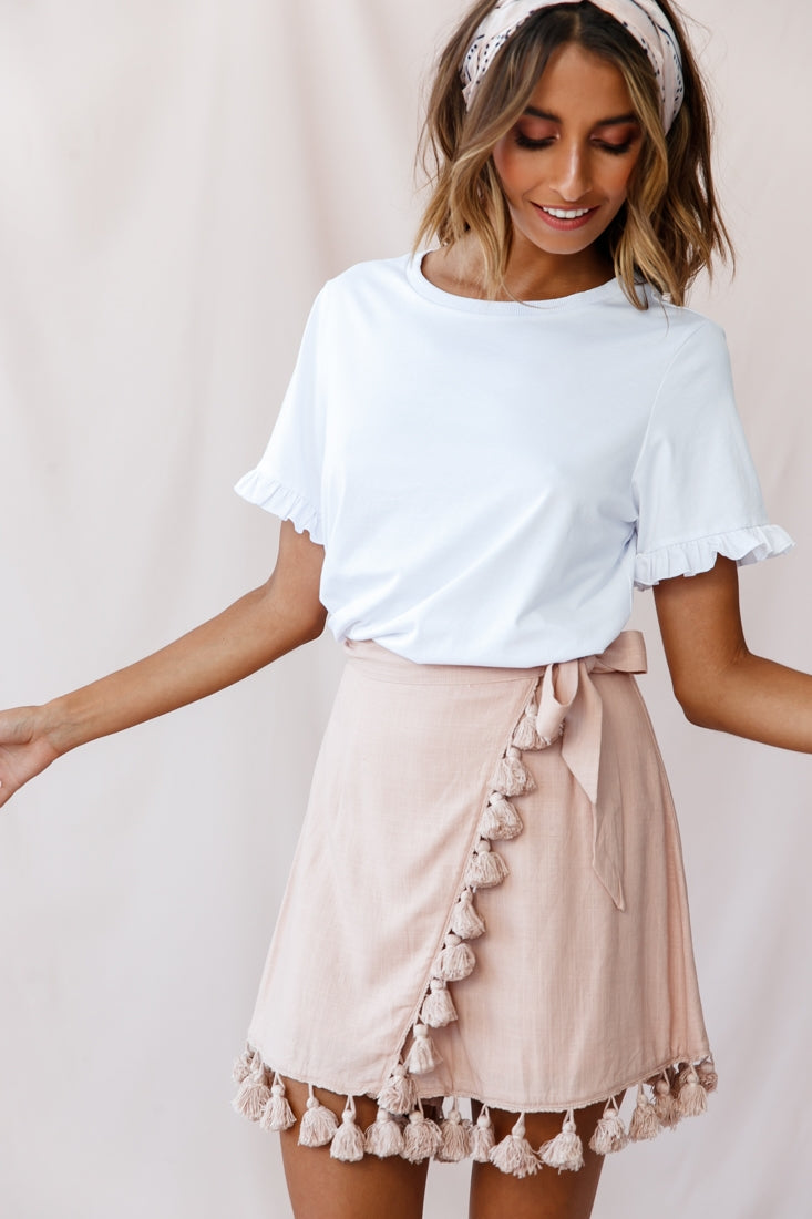 Kris Tassel Trimmed Wrap Skirt Mocha-Maymioy