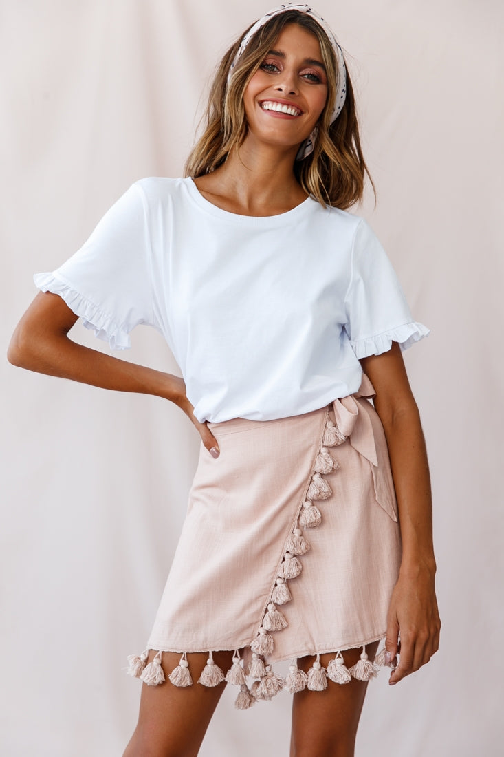 Kris Tassel Trimmed Wrap Skirt Mocha-Maymioy