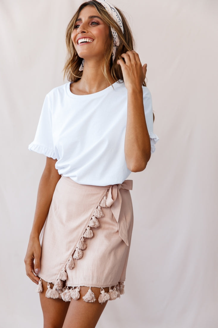 Kris Tassel Trimmed Wrap Skirt Mocha-Maymioy