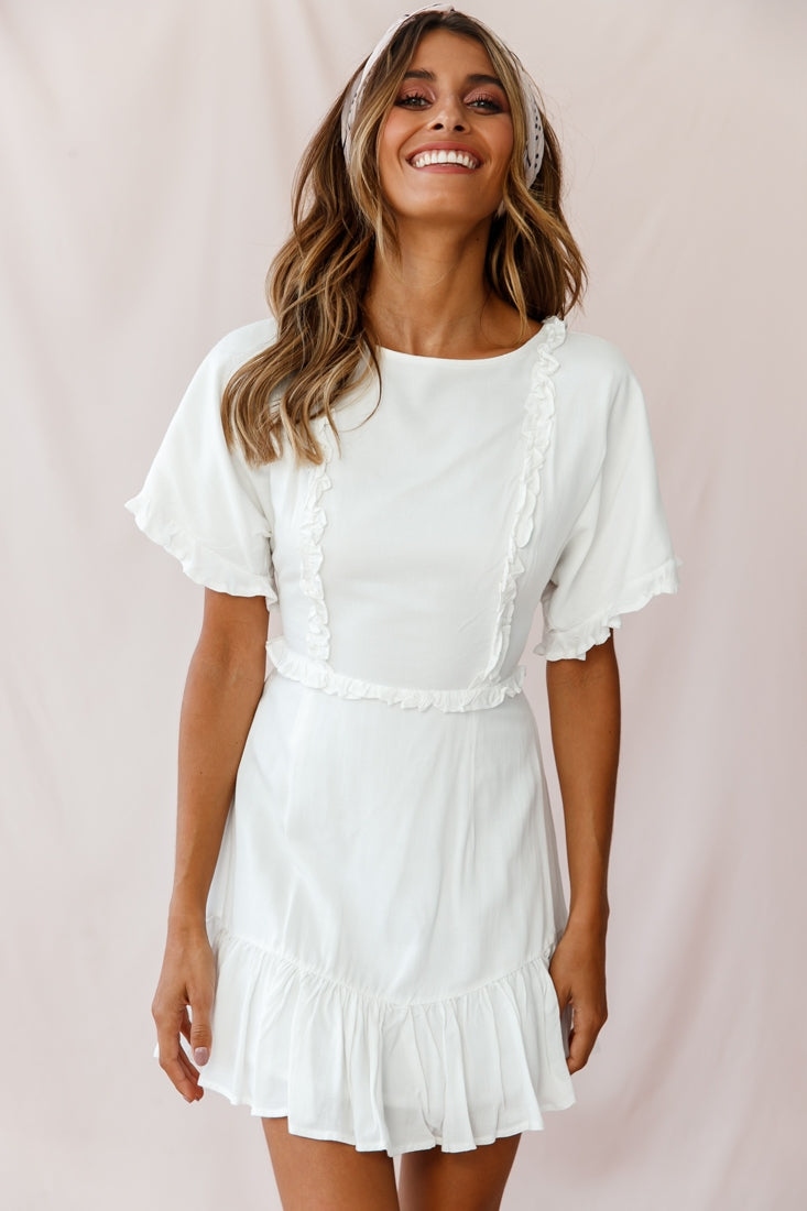 Thursday Ruffle Detail Lace-Up Back Dress White-Maymioy